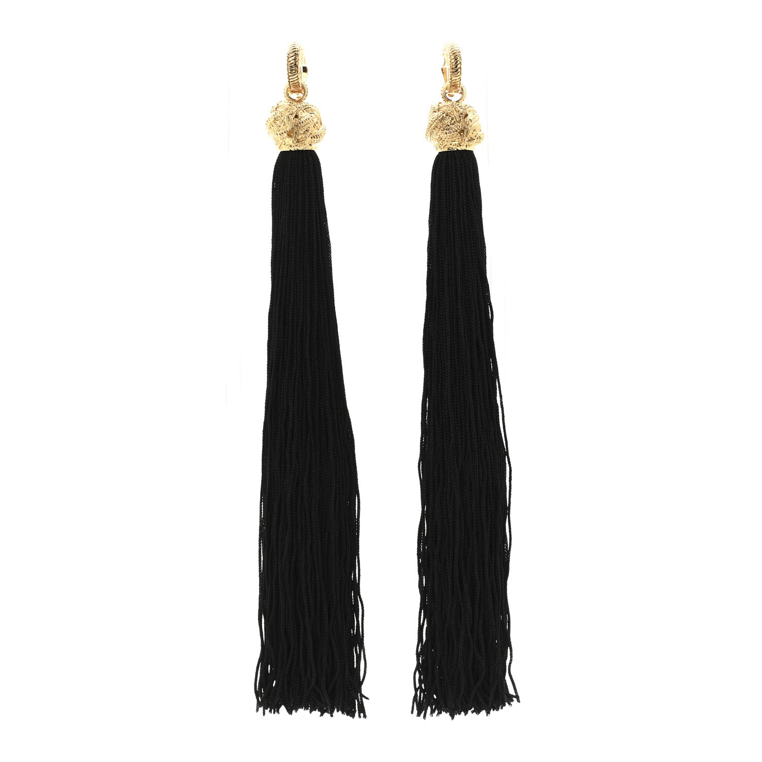 Metal Knot Tassel Clip On Earrings Gold Black