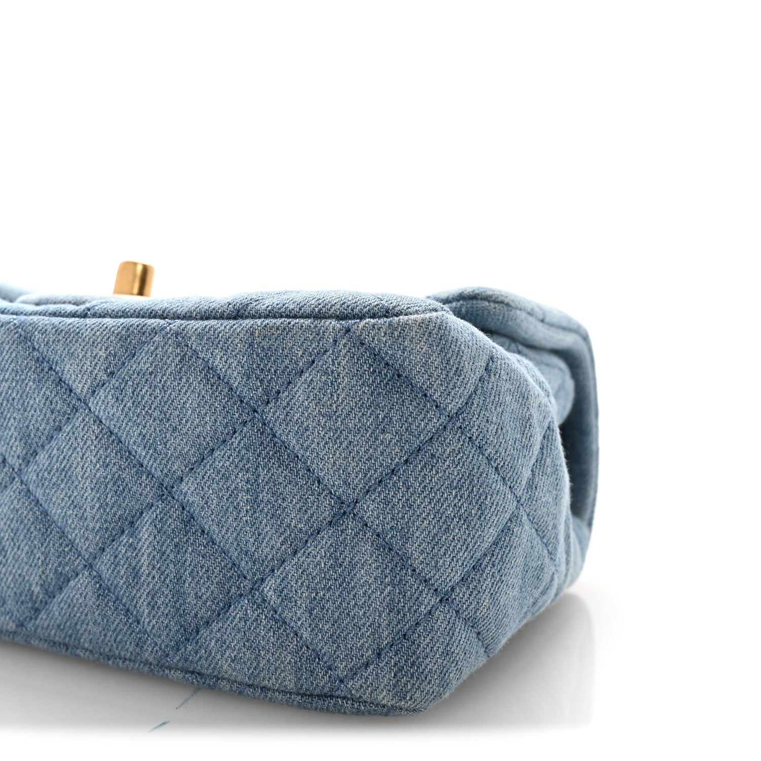 Denim Quilted Mini Pearl Crush Flap Blue