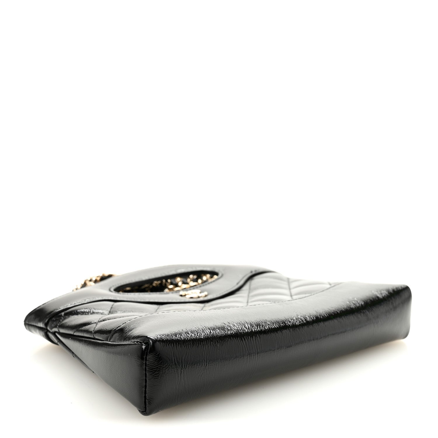 Shiny Crumpled Calfskin Quilted Nano 31 Shopping Bag Black