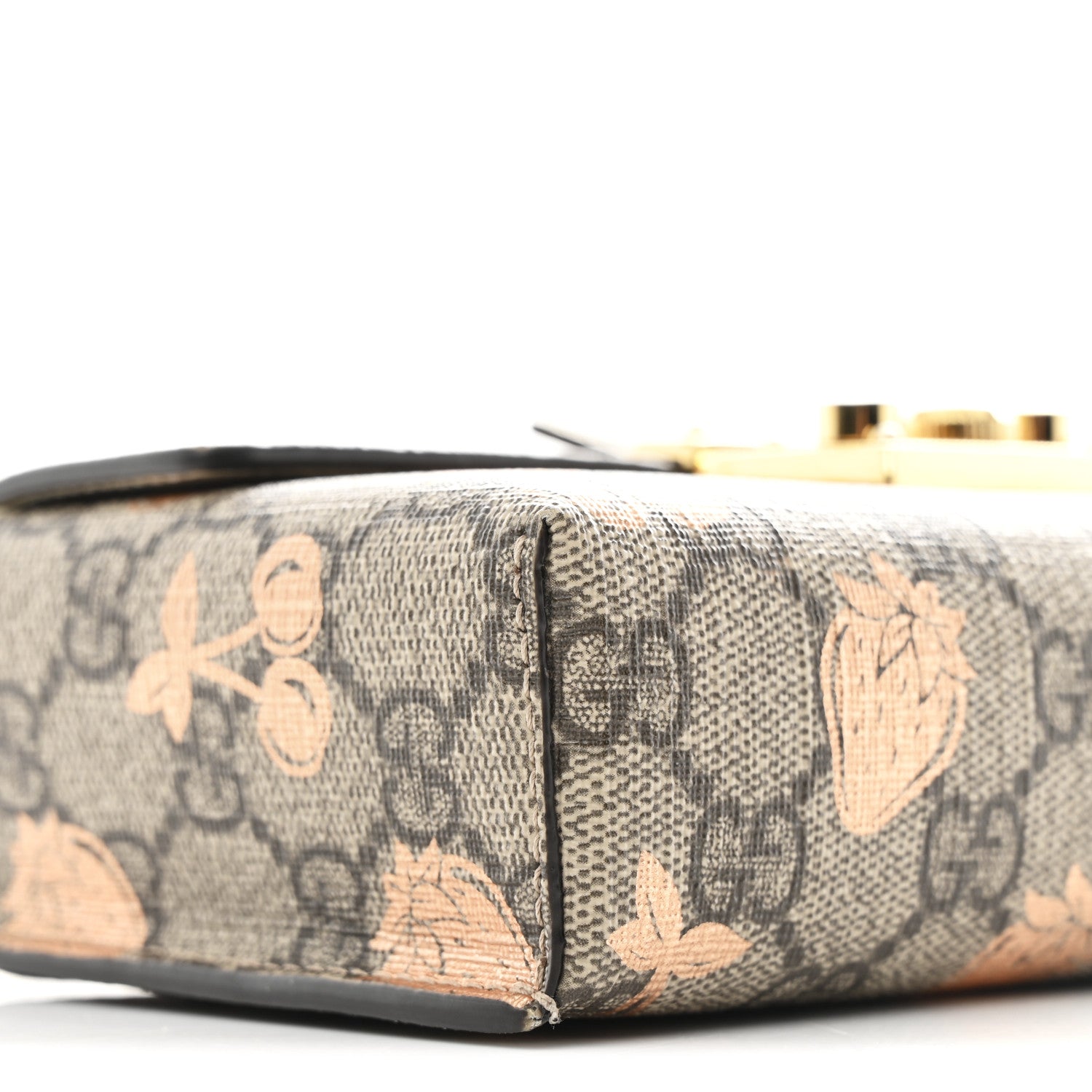 GG Supreme Monogram Berry Textured Dollar Calfskin Mini Padlock Top Handle Shoulder Bag Beige Ebony Light Copper Mystic White