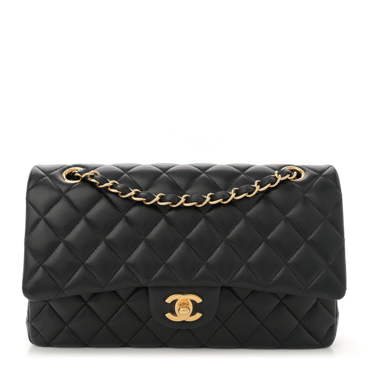 Lambskin Quilted Medium Double Flap Black