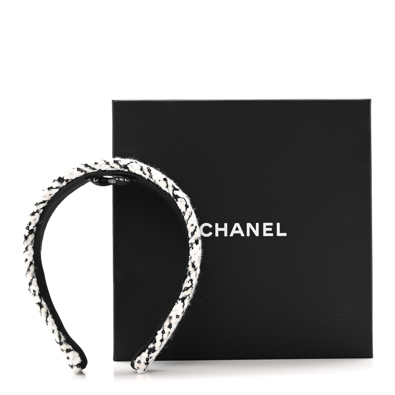 Tweed Sequin Headband White Black