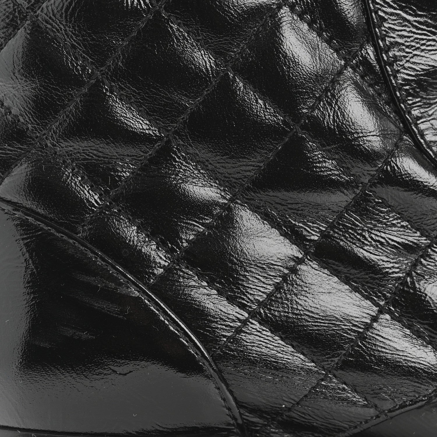 Shiny Lambskin Quilted Lace Up Combat Boots 37 Black