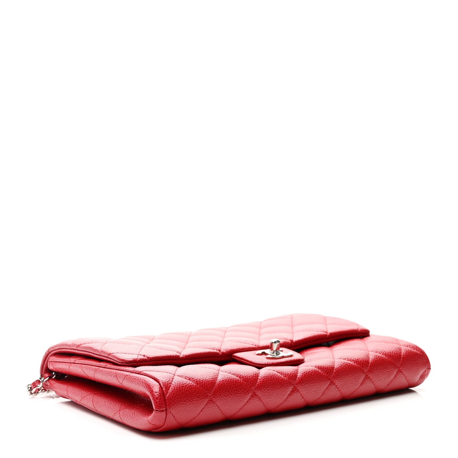 Iridescent Caviar Quilted Clutch With Chain Flap Red
