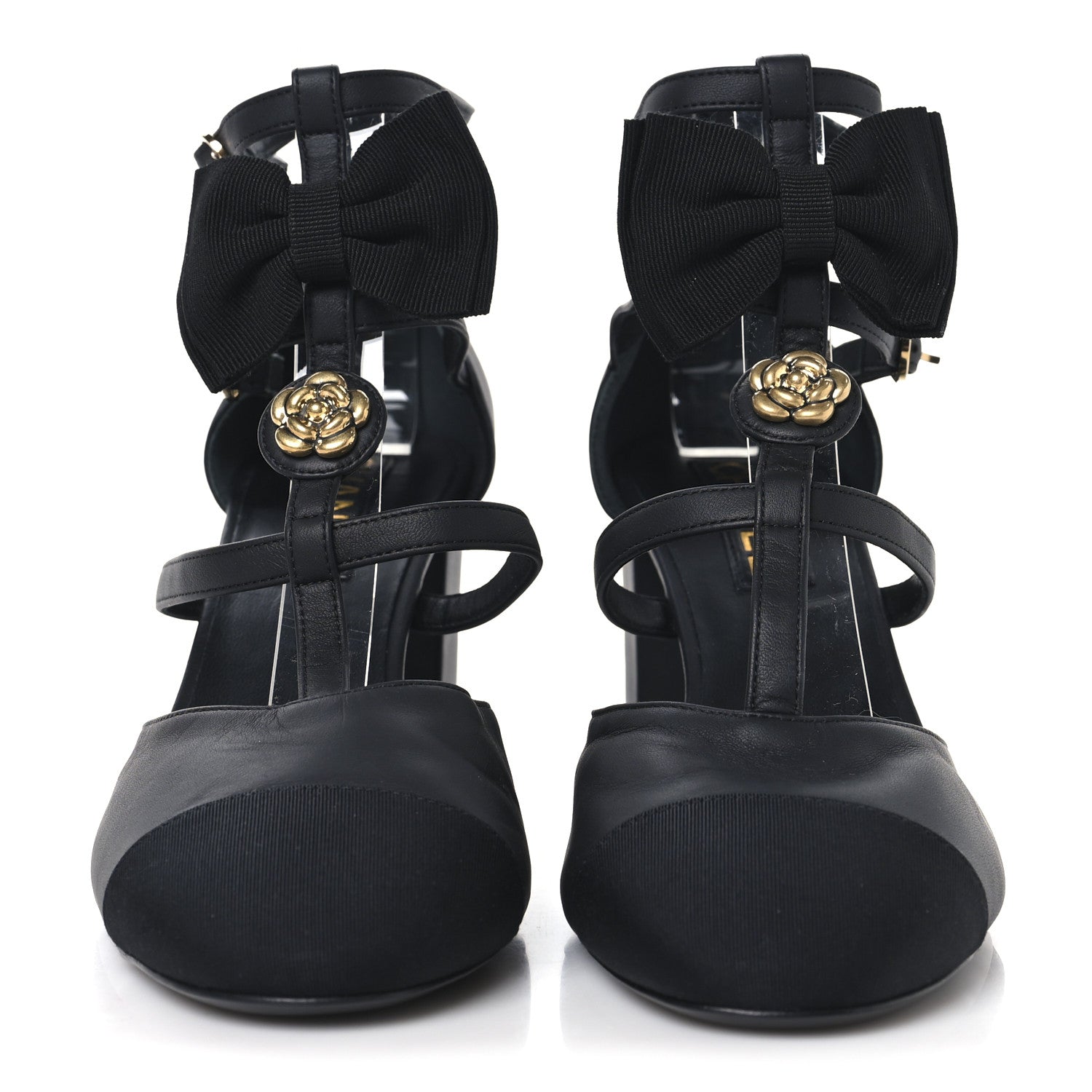 Lambskin Grosgrain Cap Toe Camellia Mary Jane Pumps 40 Black