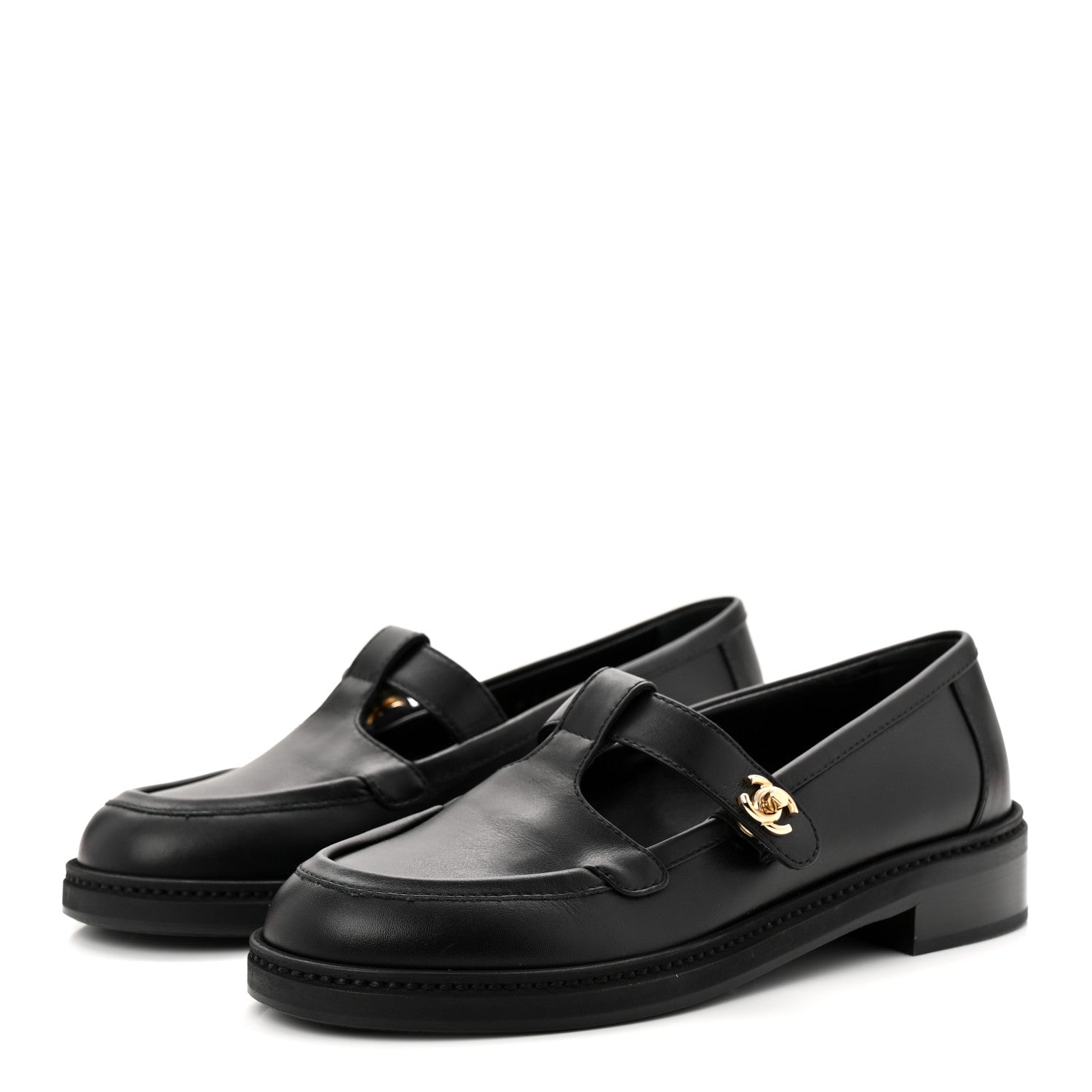 Calfskin CC Turnlock Moccasin Loafers 37.5 Black