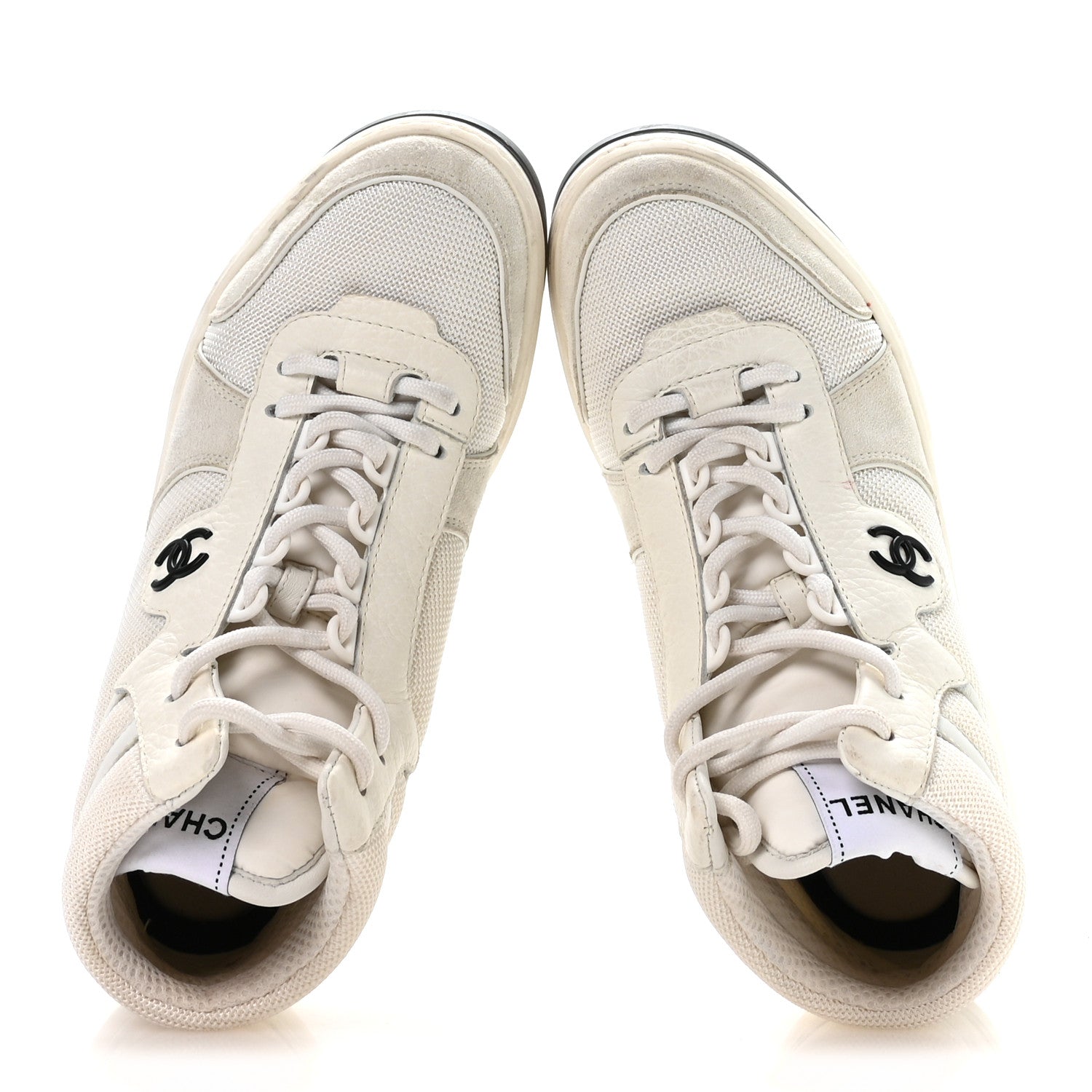 Suede Fabric Grained Calfskin Womens CC High Top Sneakers 38 White