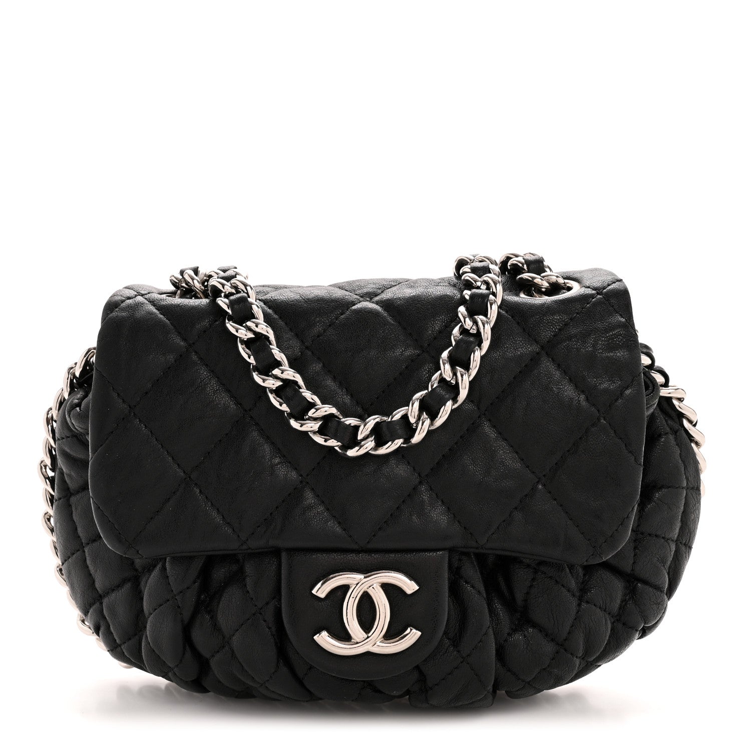 Washed Lambskin Quilted Mini Chain Around Flap Black