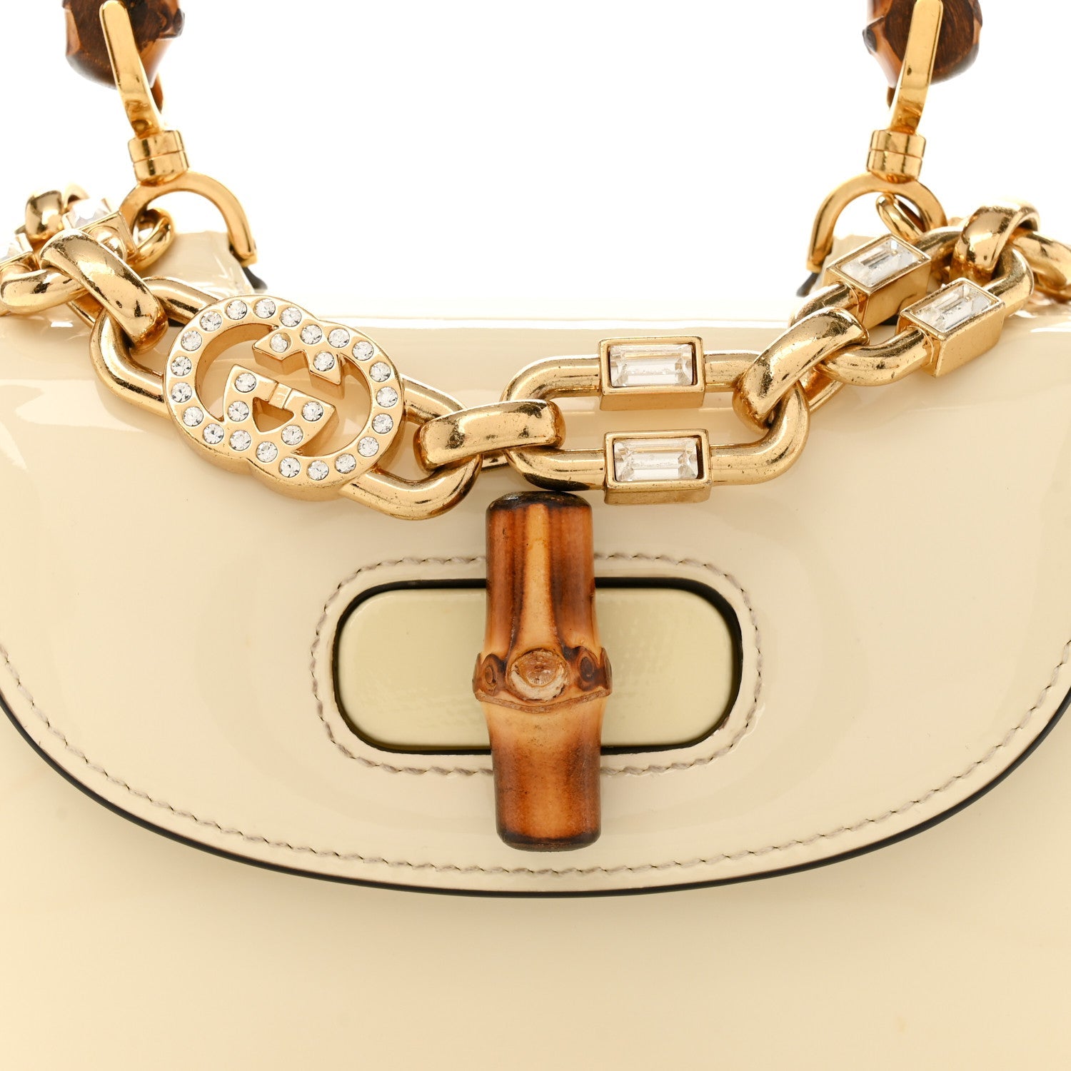 Patent Crystal Mini Bamboo 1947 Top Handle Chain Bag White