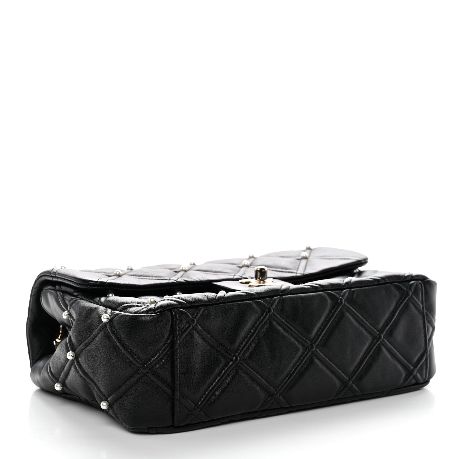 Lambskin Quilted Pearl Studded Flap Black
