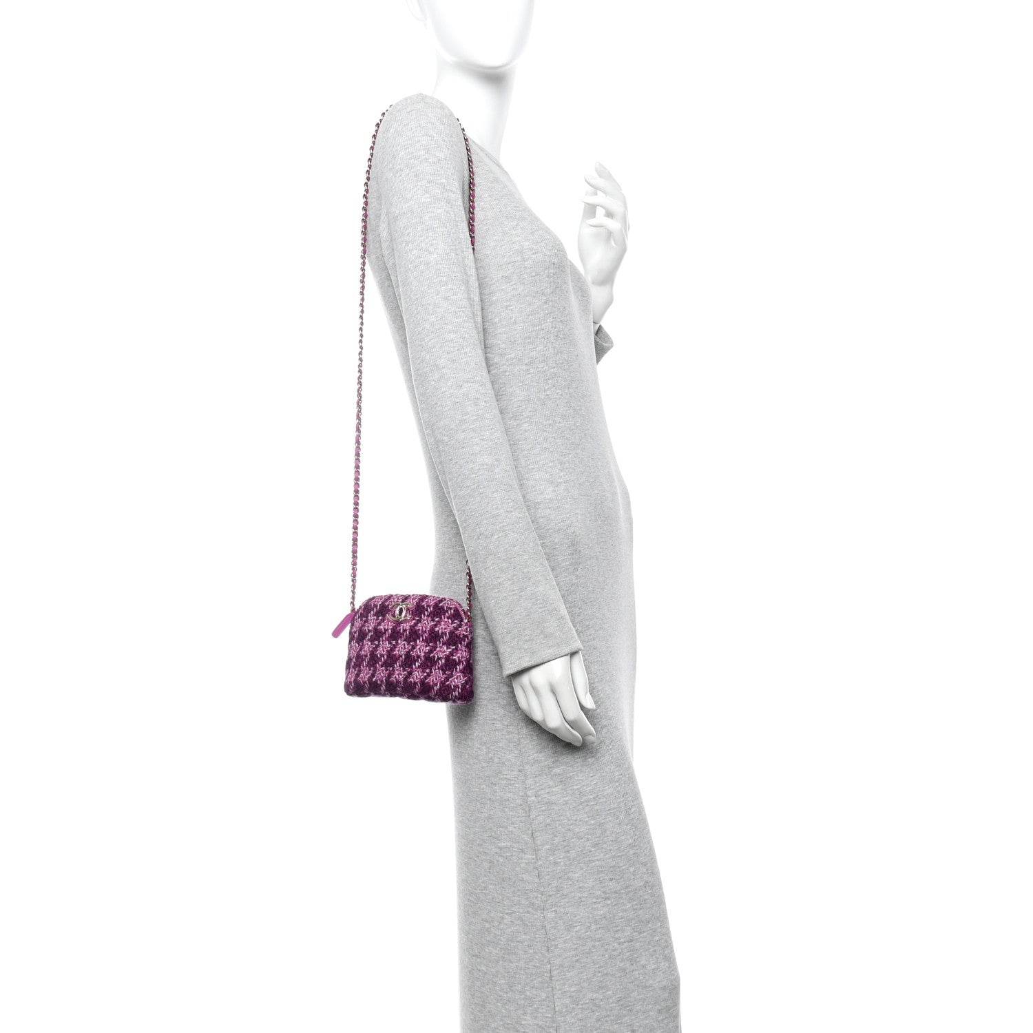 Tweed Quilted Mini Clutch With Chain Purple