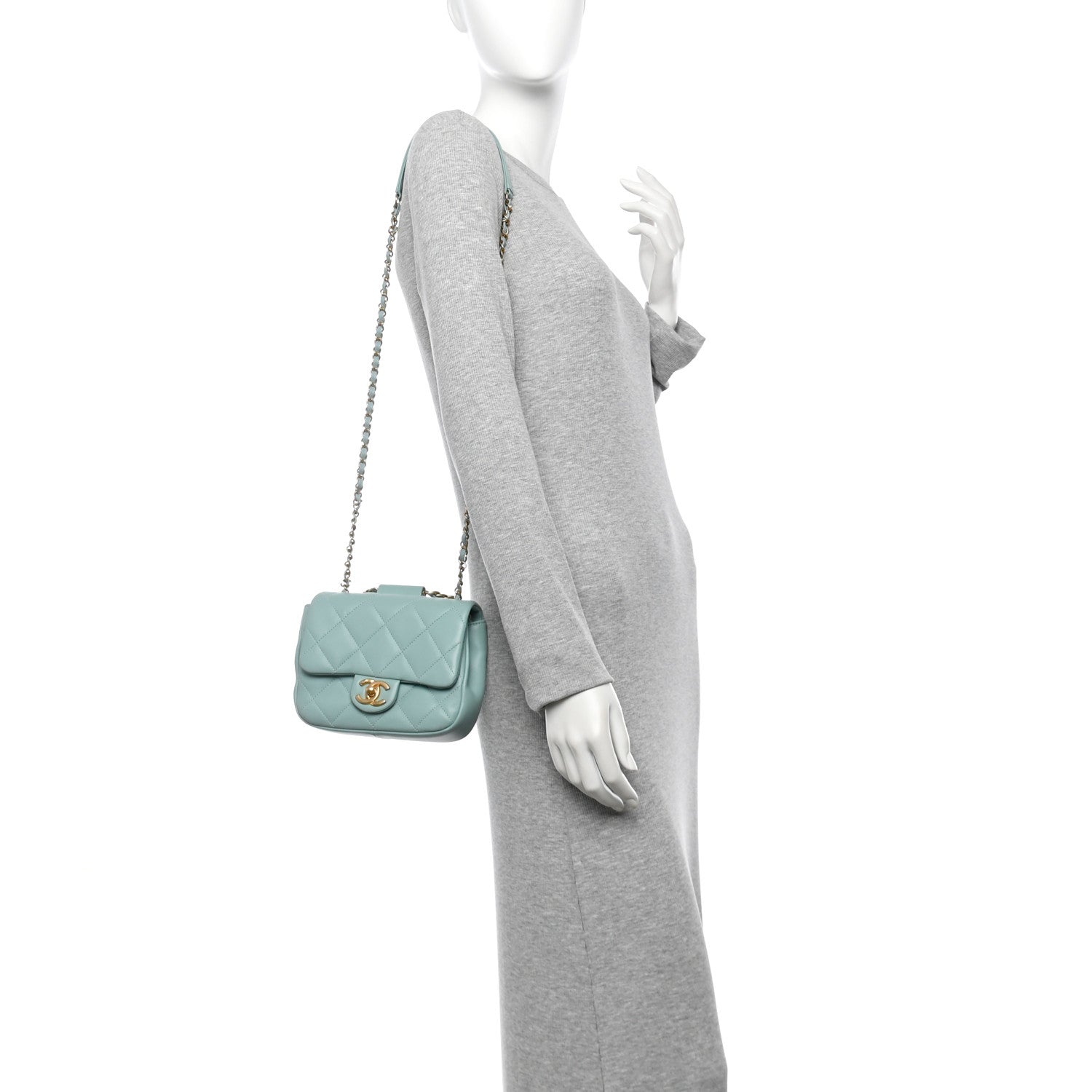 Lambskin Quilted Small Circular Handle Bag Blue