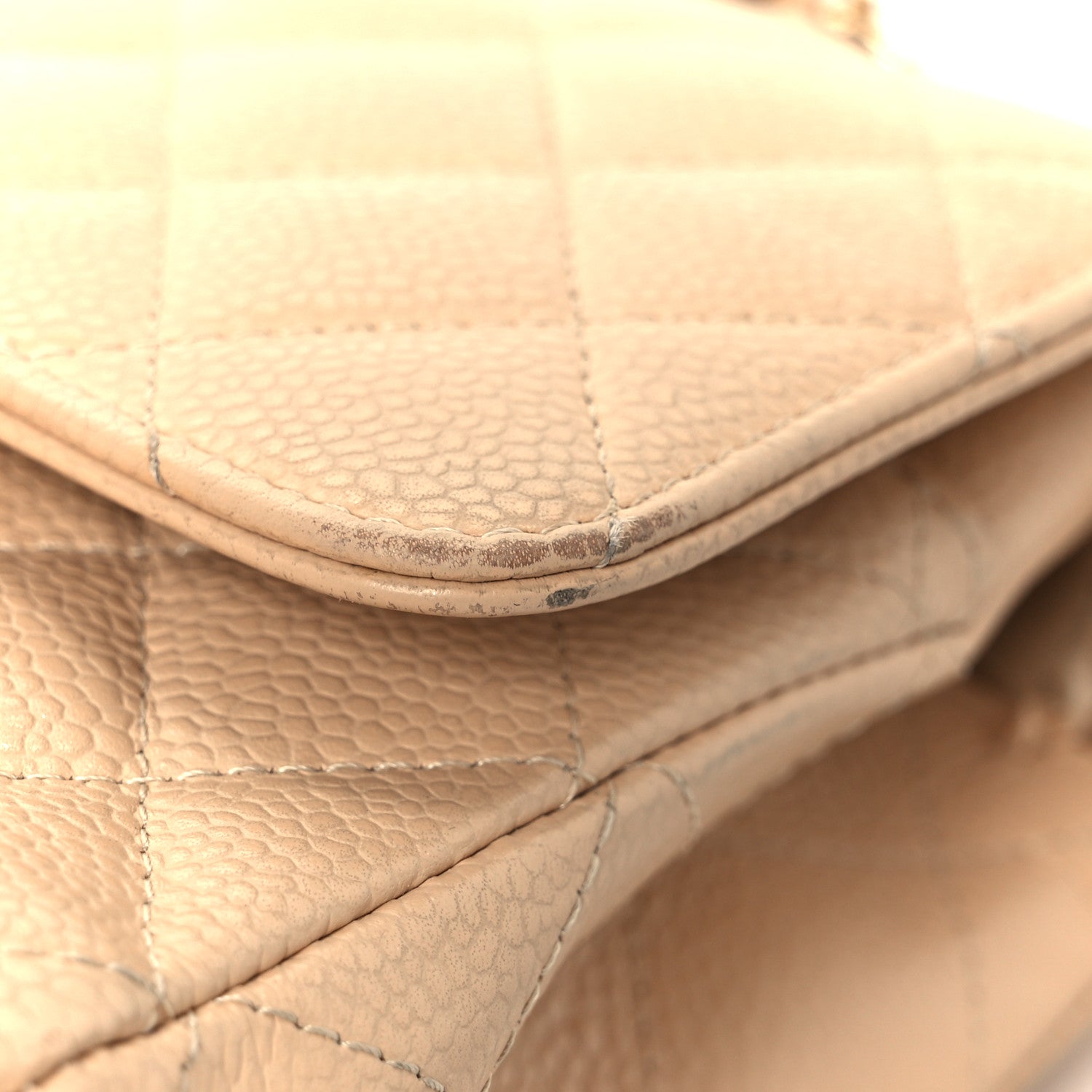 Caviar Quilted Medium Double Flap Beige