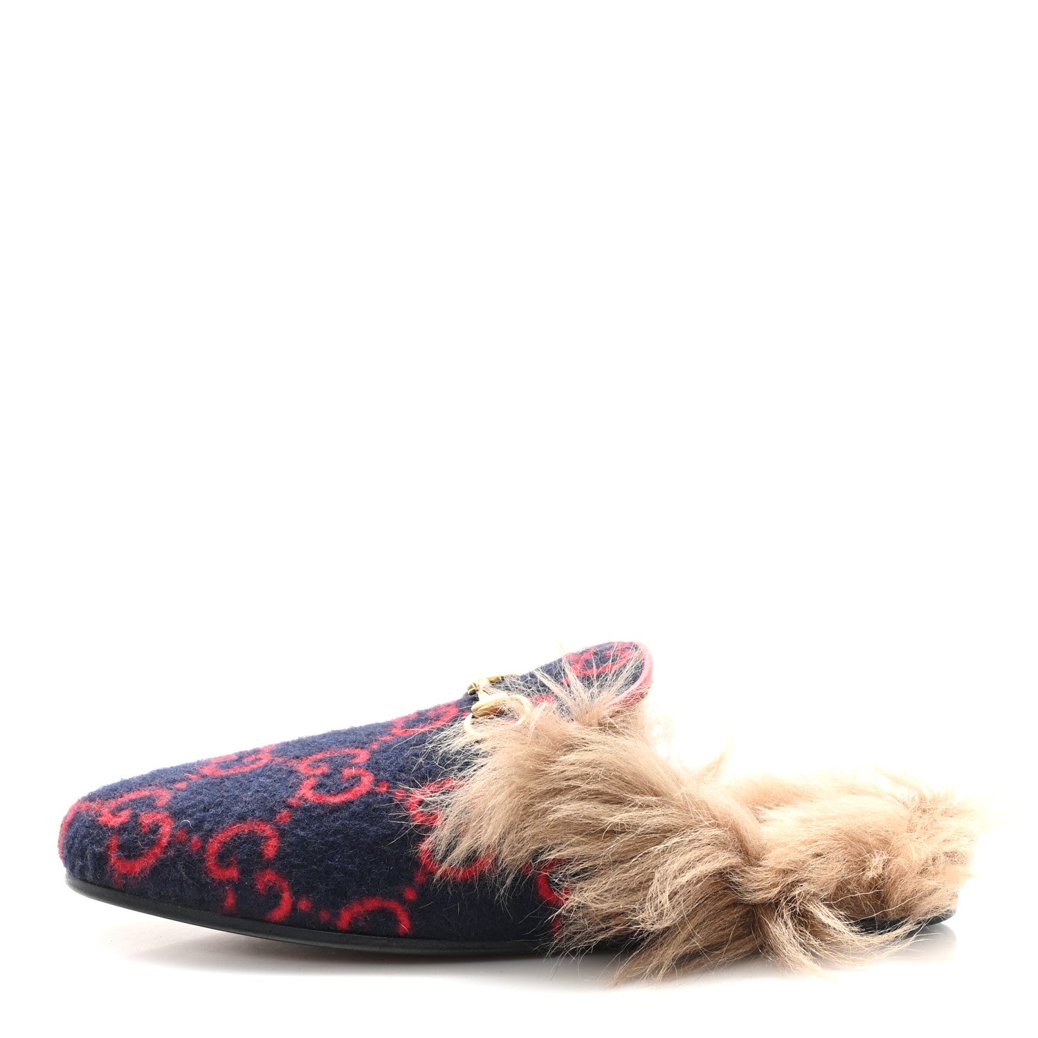 Covered Wool Big GG Monogram Fur Womens Princetown Slippers 36 Blue Red Butterscotch