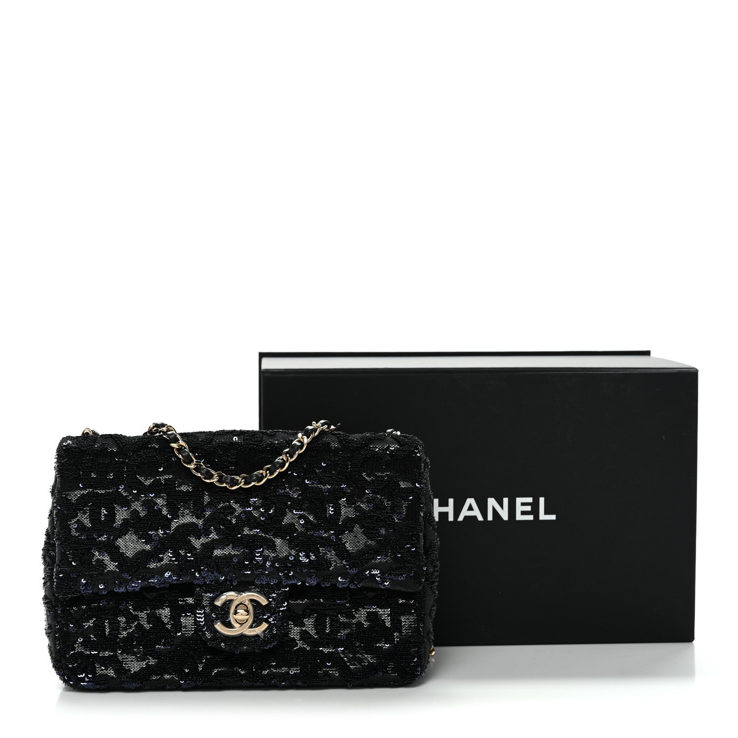Sequin Quilted Small Single Flap Black