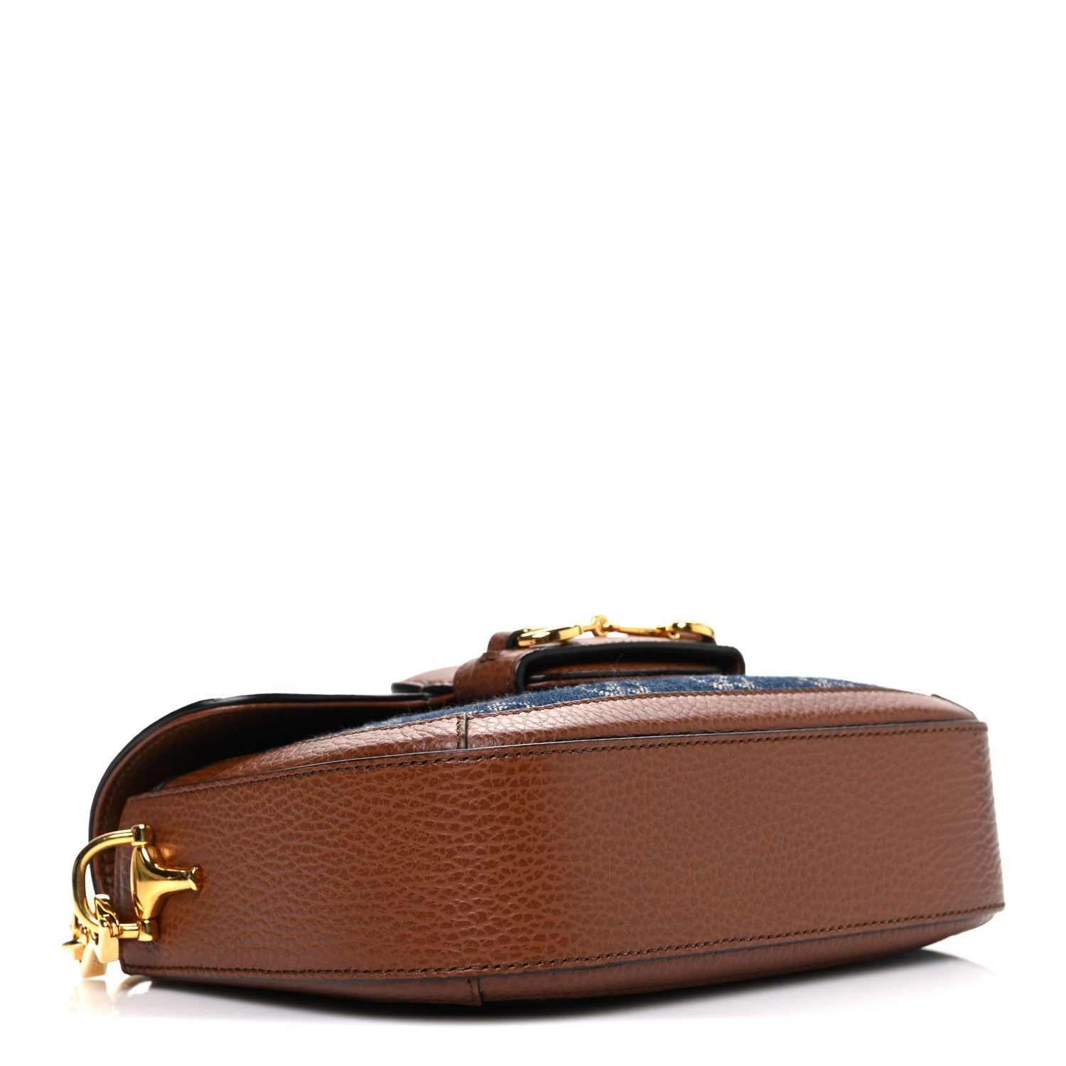 New Denim GG Monogram Dollar Calfskin Web Mini Horsebit 1955 Shoulder Bag Blue Tea Cuir Epilog