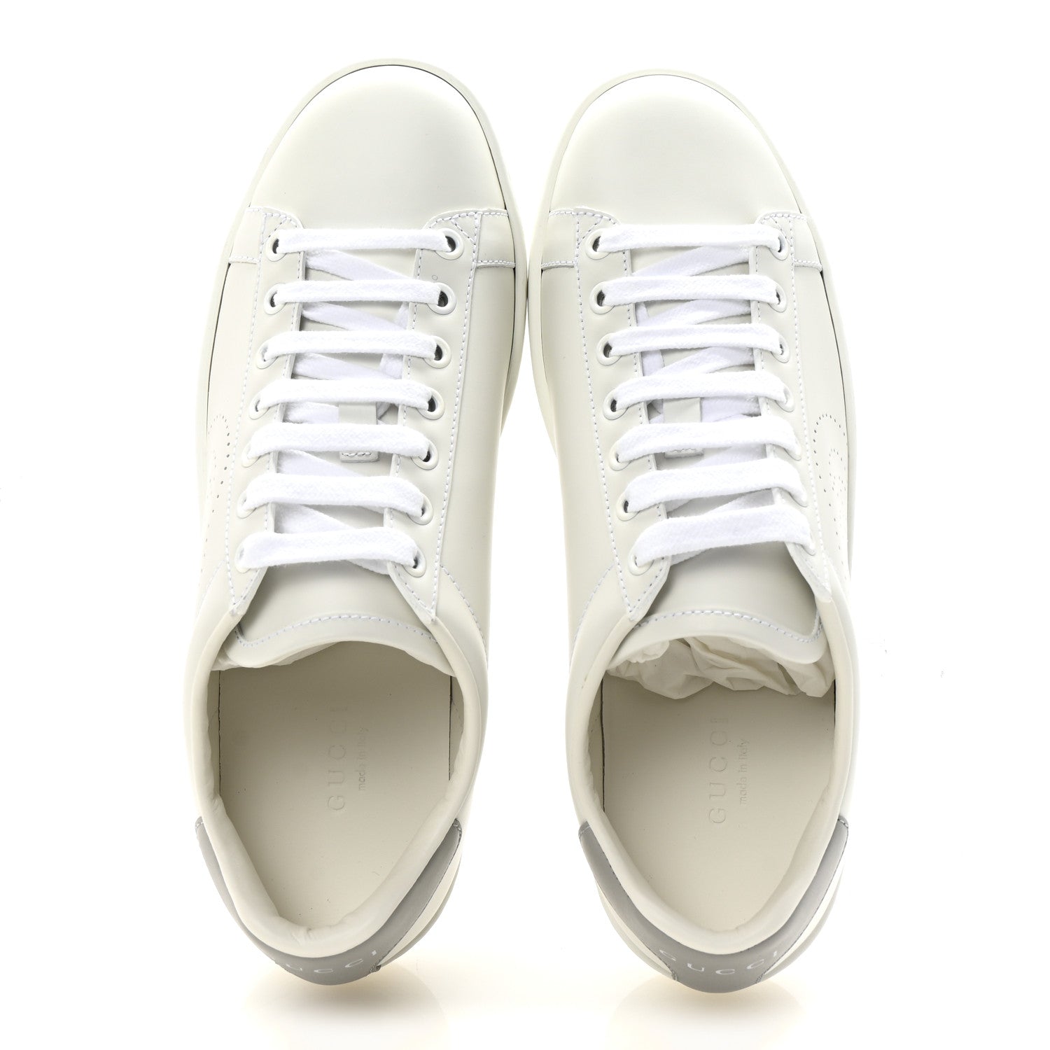 Calfskin Interlocking G Perforated Womens Ace Sneakers 37 White Grey Sky