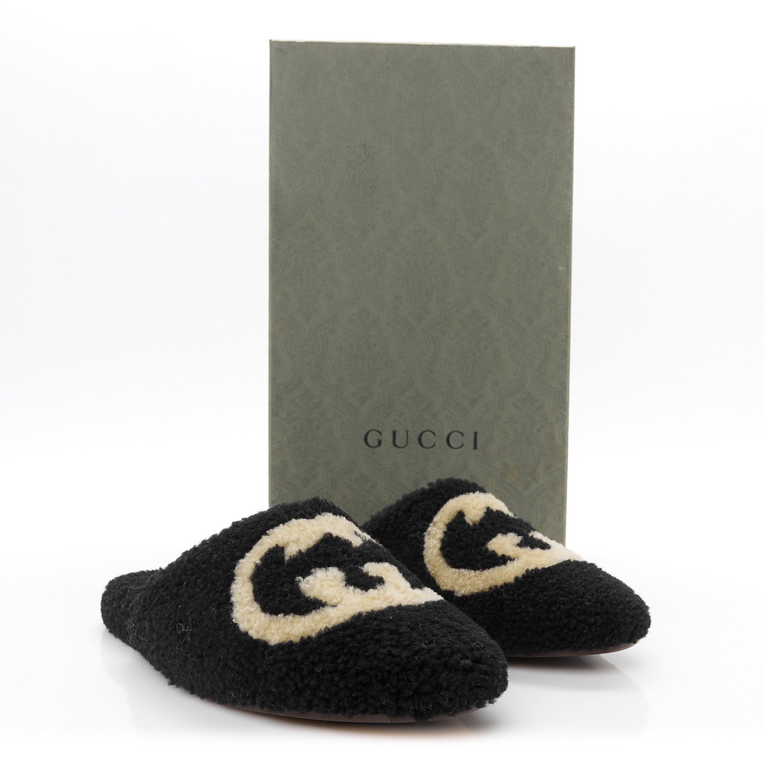Shearling Interlocking G Mens Eileen Slippers 8 Black Butterscotch