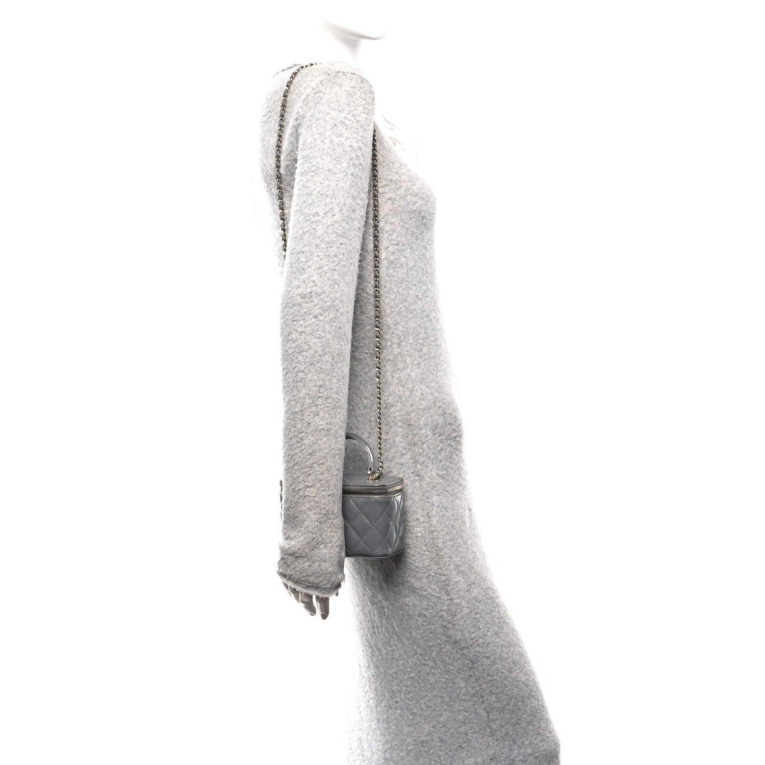 Patent Quilted Quilted Small Top Handle Vanity Case With Chain Grey