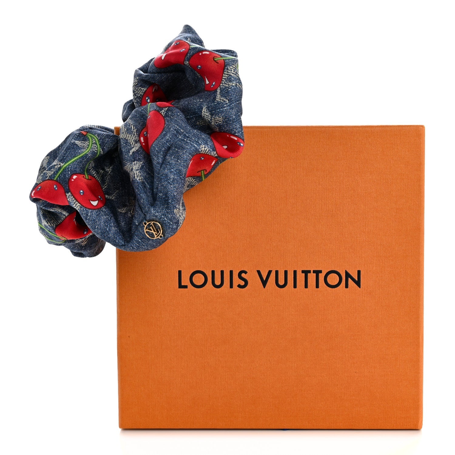 LV X TM Monogram Cerises Silk Scrunchie Blue