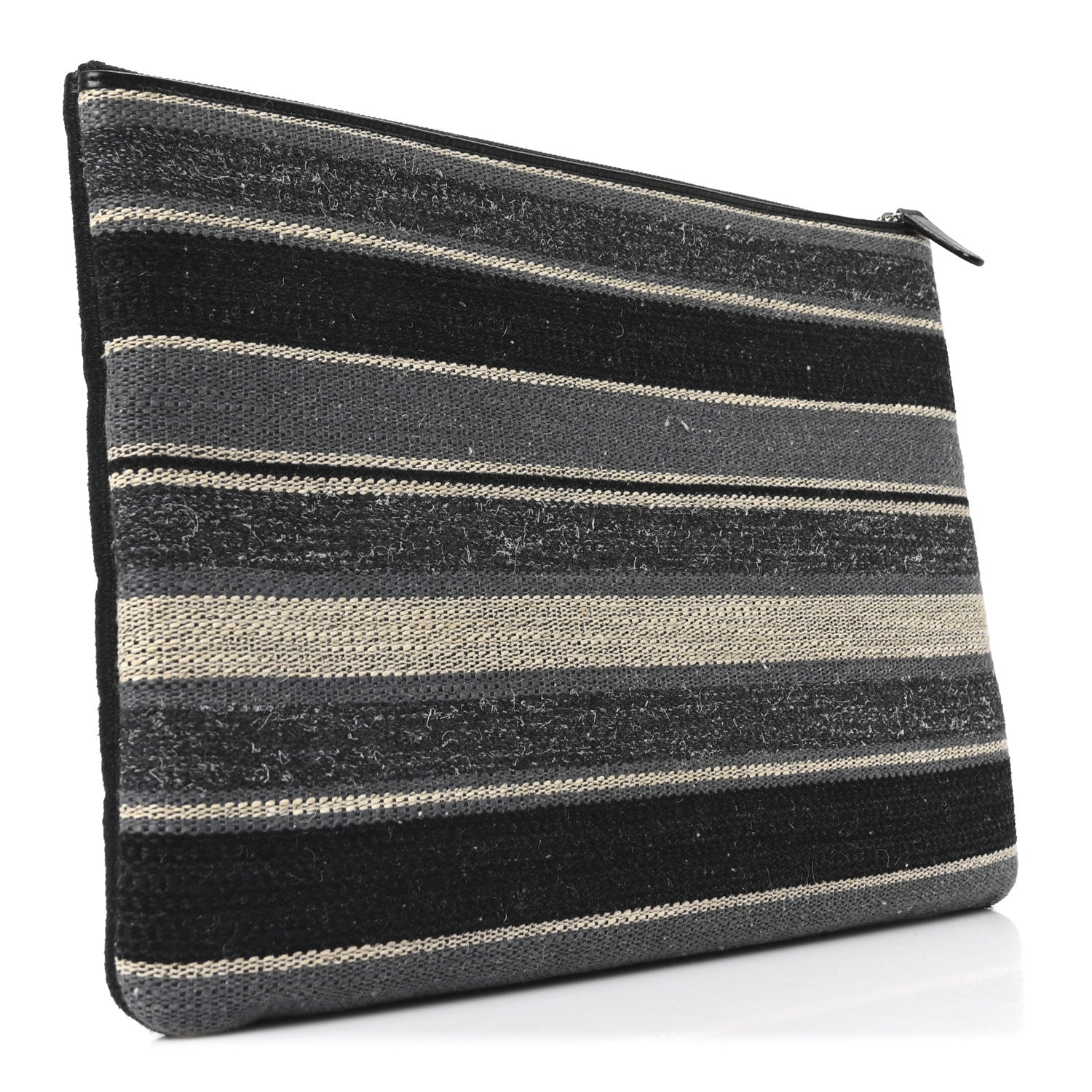 Striped Canvas Large Deauville Cosmetic Pouch Black
