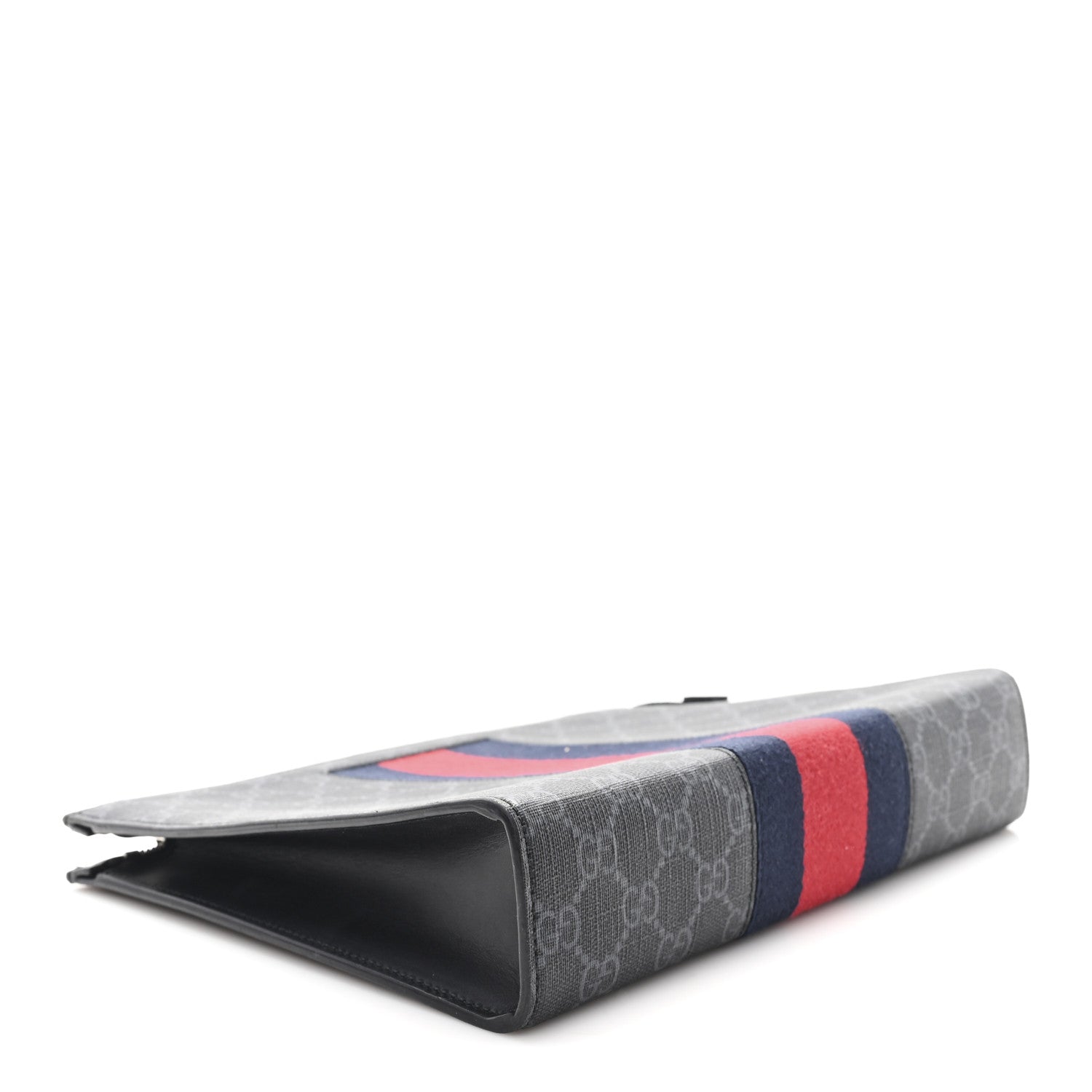 GG Supreme Monogram Selleria Calfskin Web New Web Cosmetic Case Black