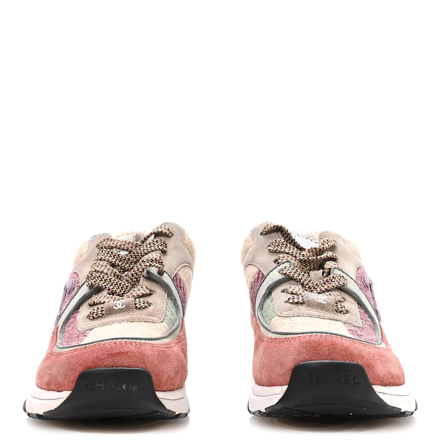 Fabric Suede Calfskin CC Sneakers 39 Pink Beige Multicolor