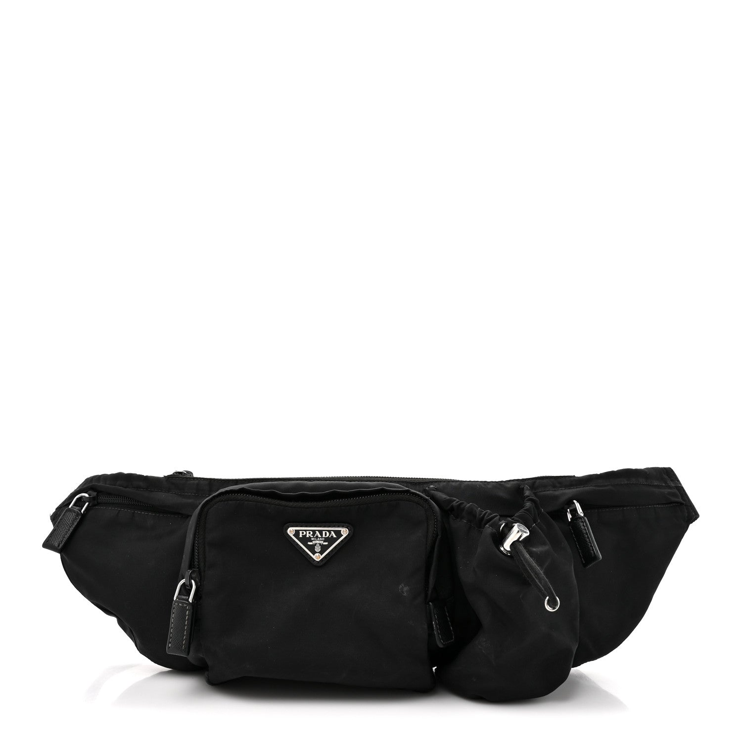 Re-Nylon Saffiano Metal Triple Pocket Belt Bag Black