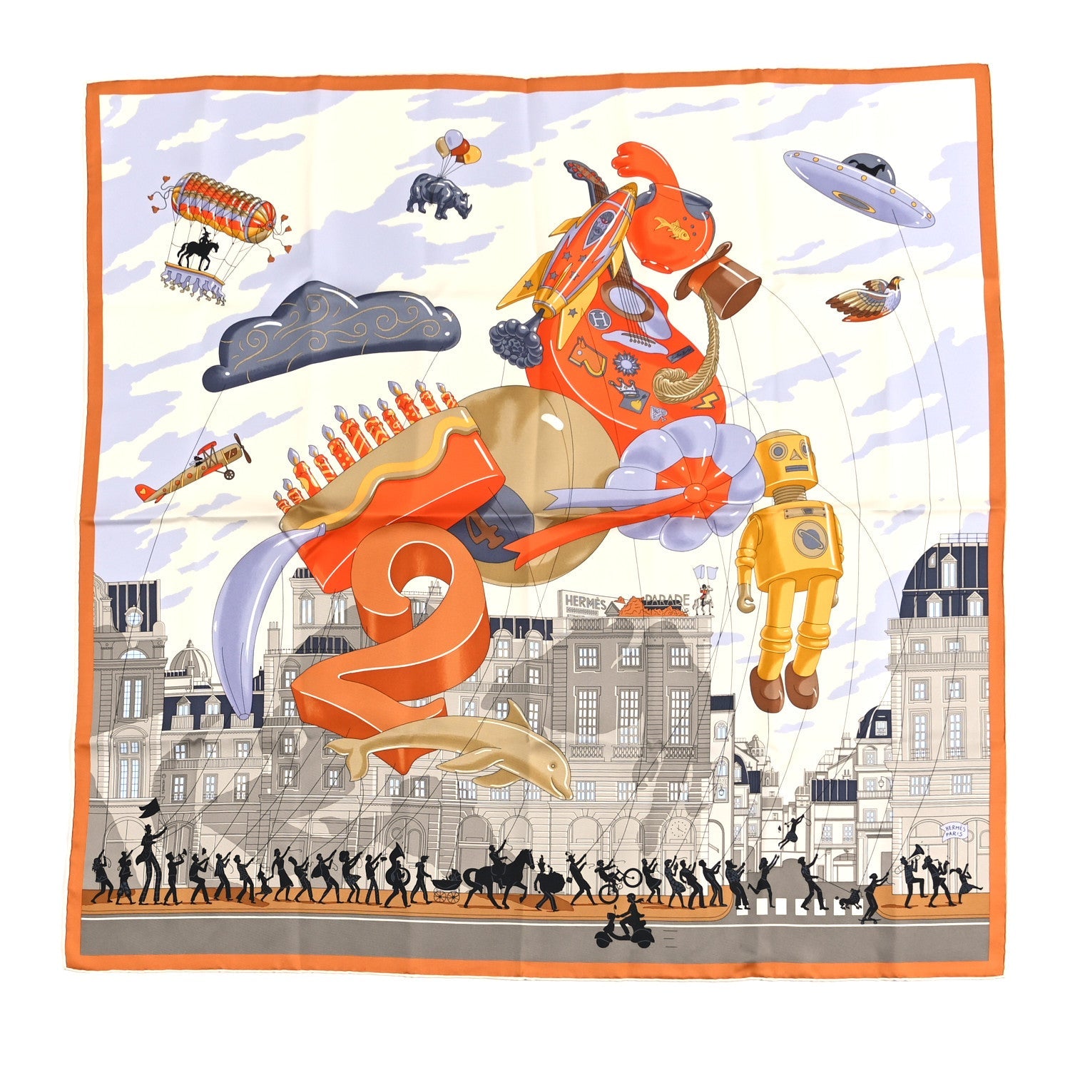 Silk Parade Scarf 90 Creme Orange Cuit