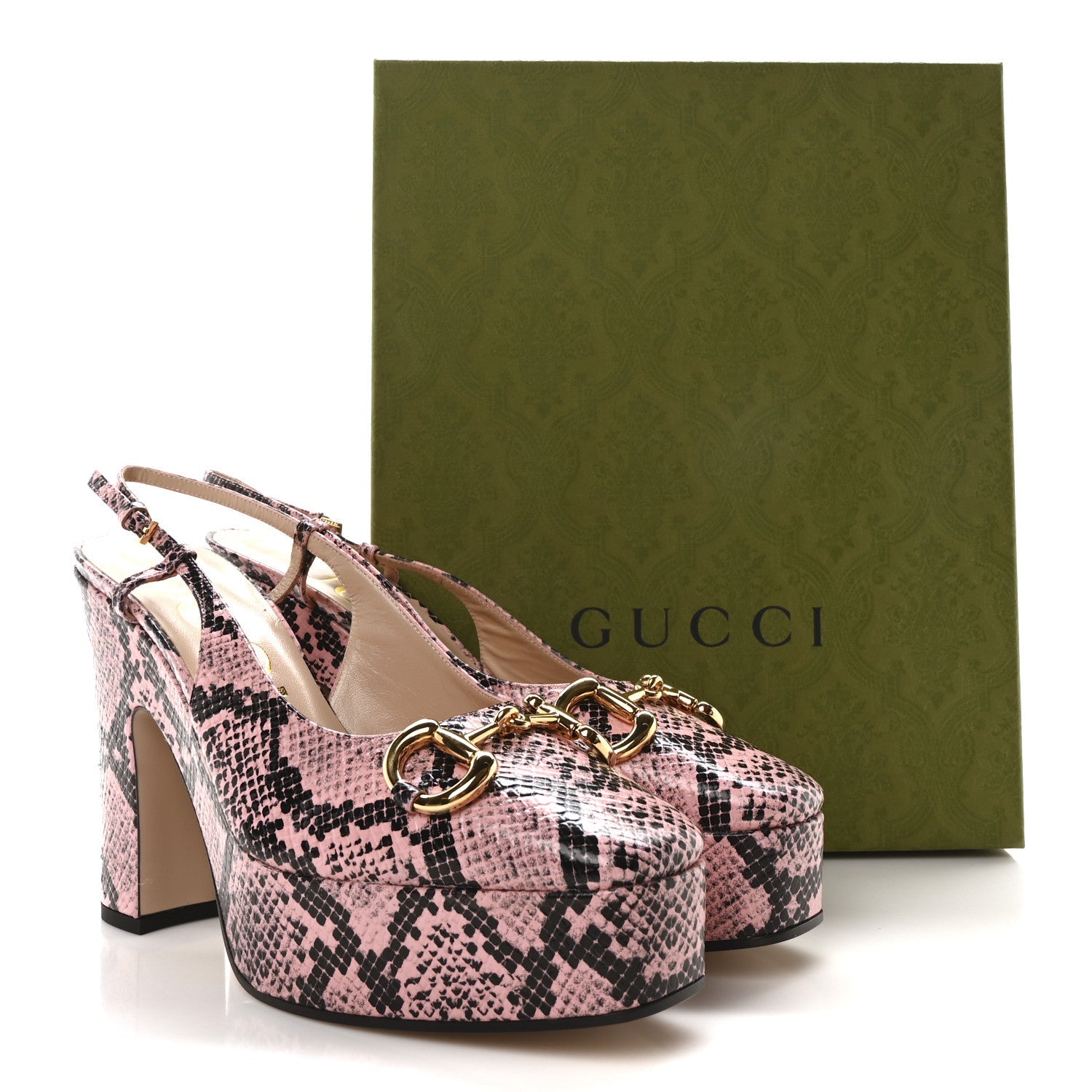 Calfskin Python Print Horsebit Platform 35/120mm Slingback Pumps 40 Wild Rose