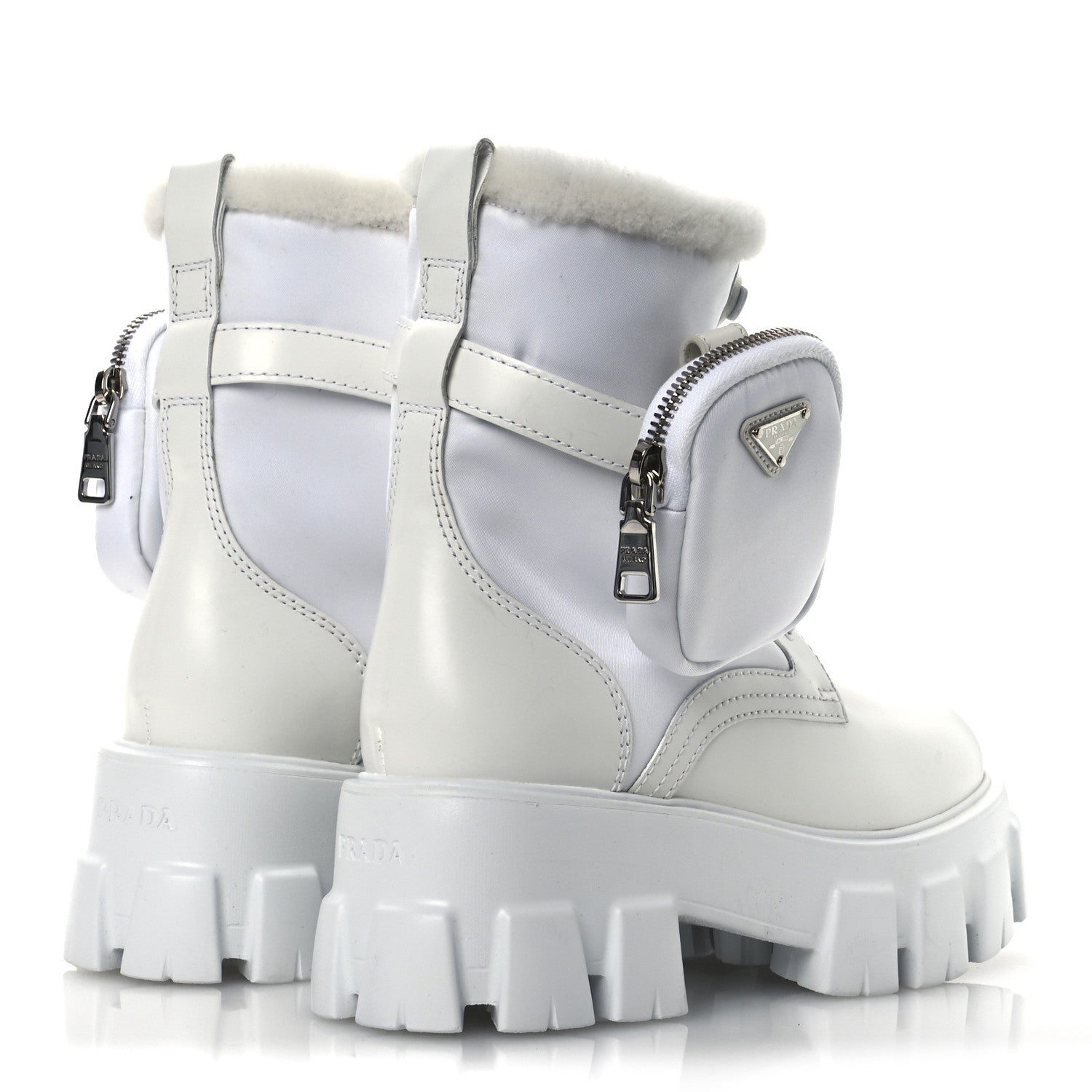 Spazzolato Rois Nylon Shearling Metal Triangle Logo Monolith Pouch Pocket 55mm Boots 35.5 White