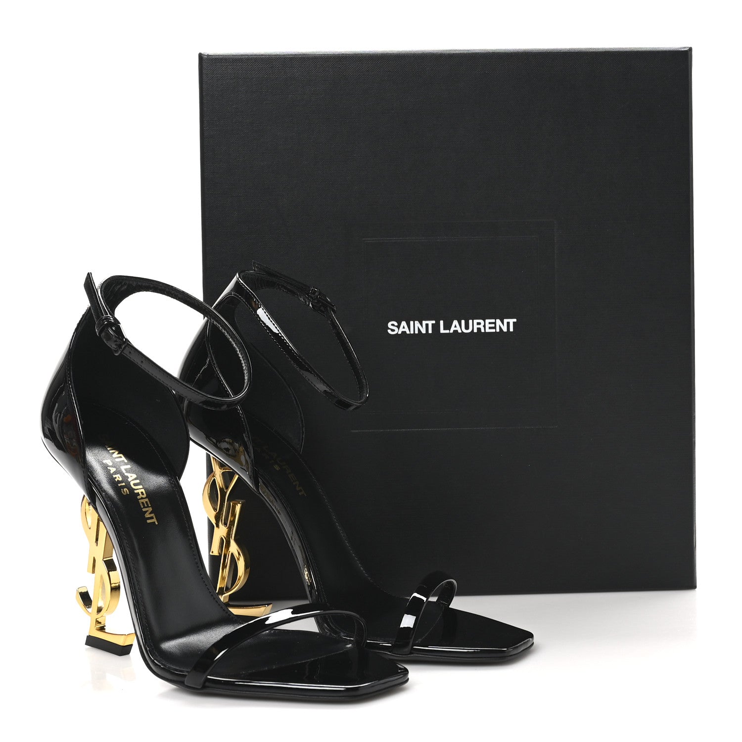 Patent Calfskin Opyum 110 Sandals 36.5 Black Gold