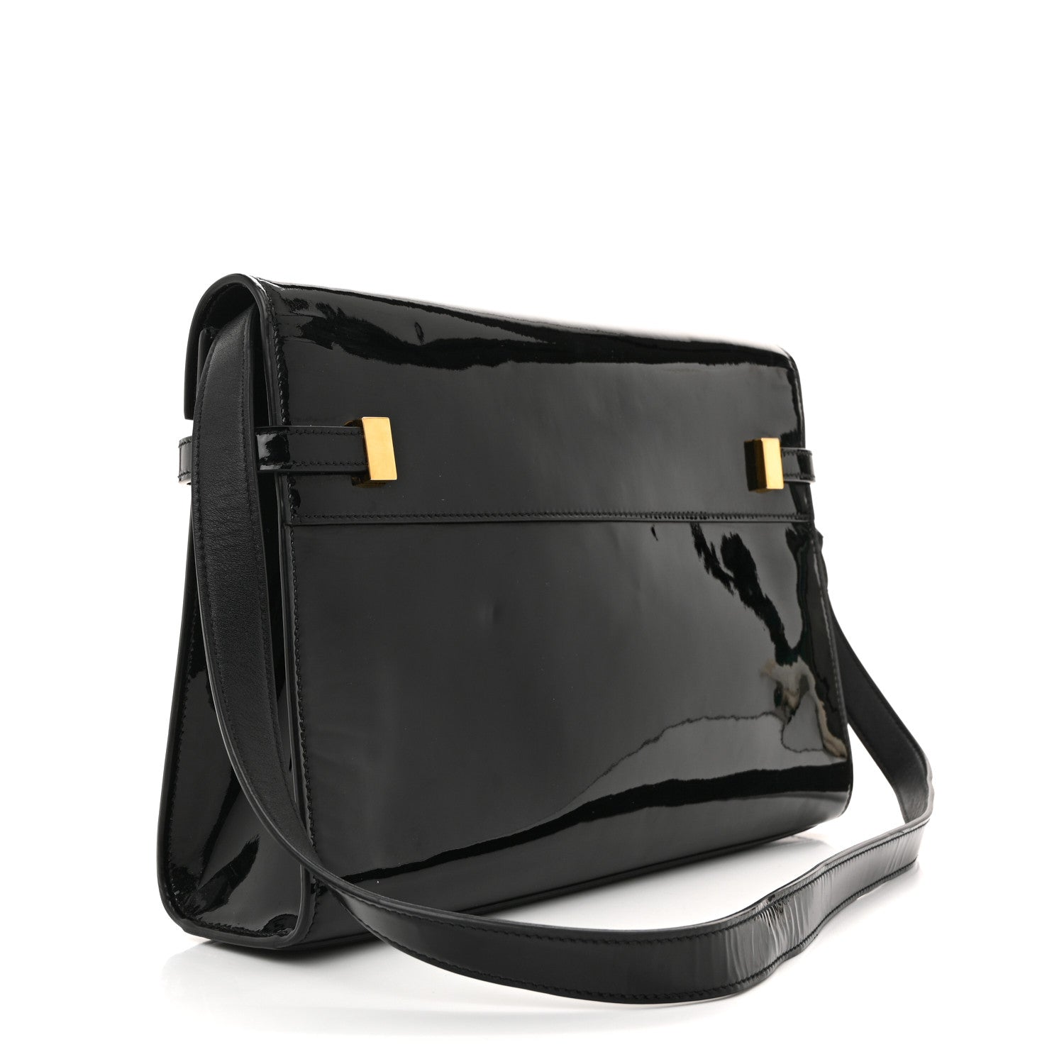 Patent Calfskin Manhattan Shoulder Bag Black