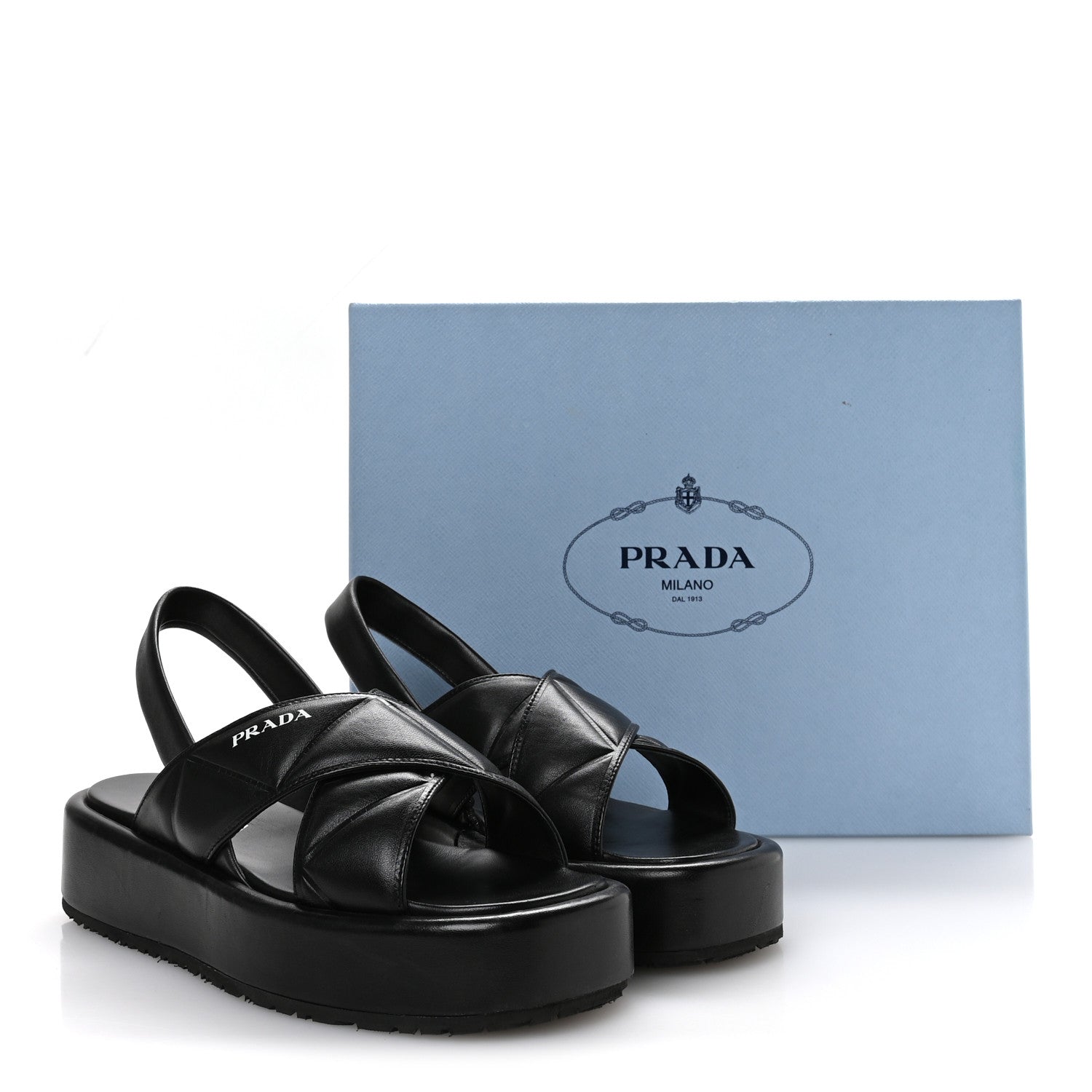 Nappa Quilted Padded Platform Slingback Sandals 38.5 Black