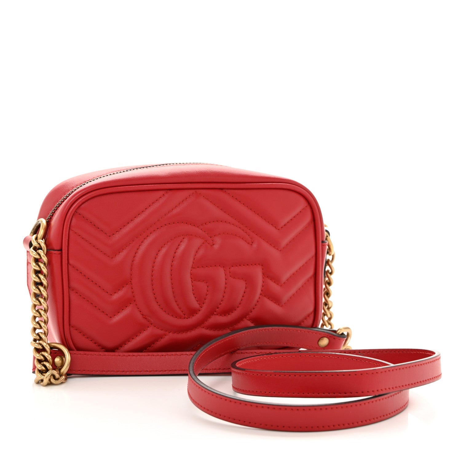 Calfskin Matelasse Mini GG Marmont Chain Shoulder Bag Hibiscus Red