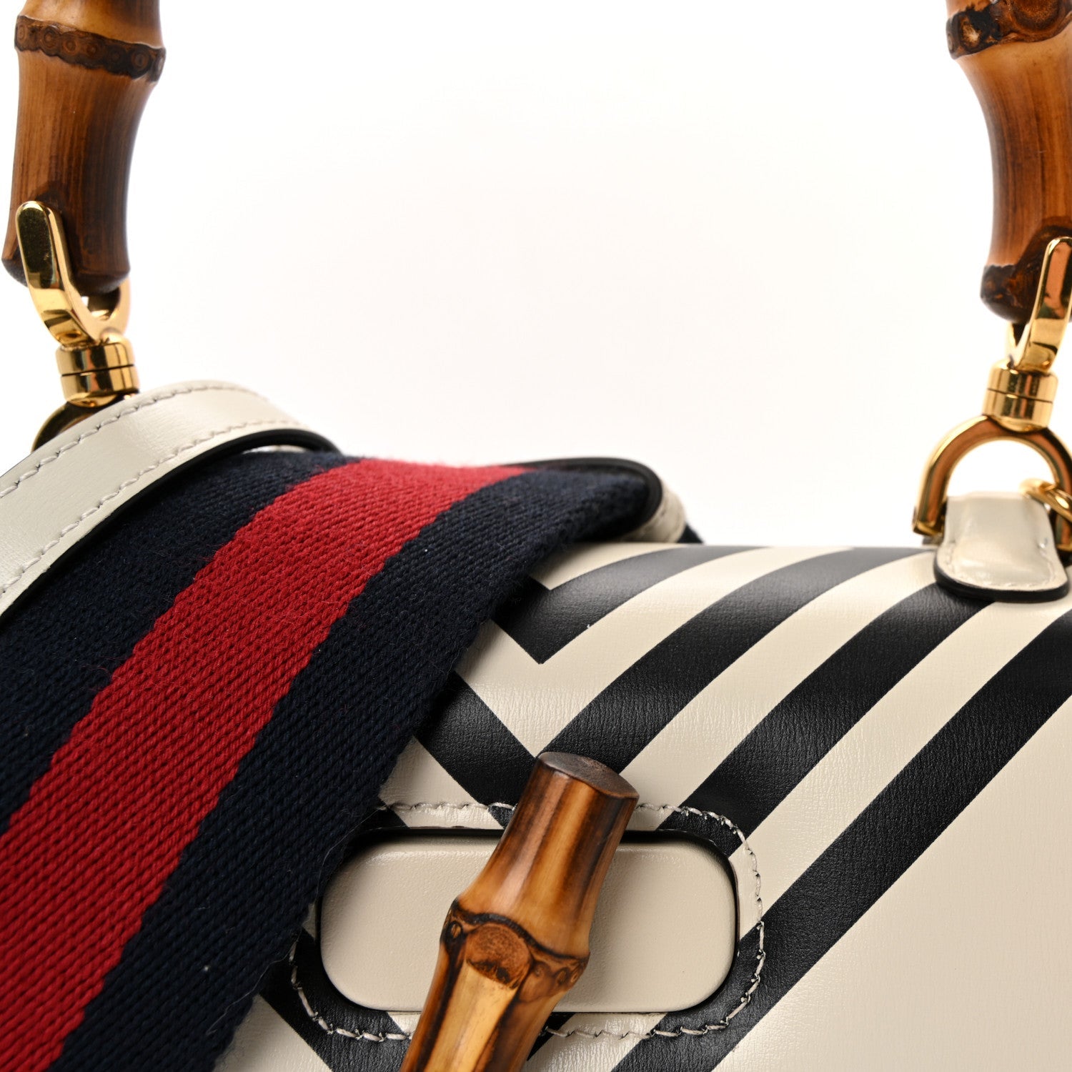 Calfskin Web Geometric Print Small Bamboo 1947 Top Handle Bag White Multi