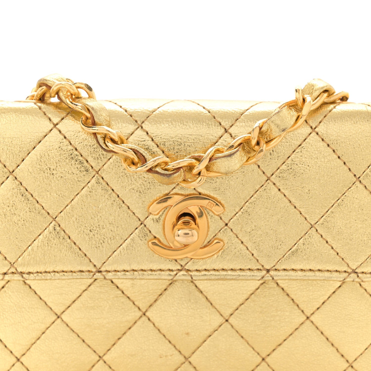 Metallic Lambskin Quilted Mini Flap Gold