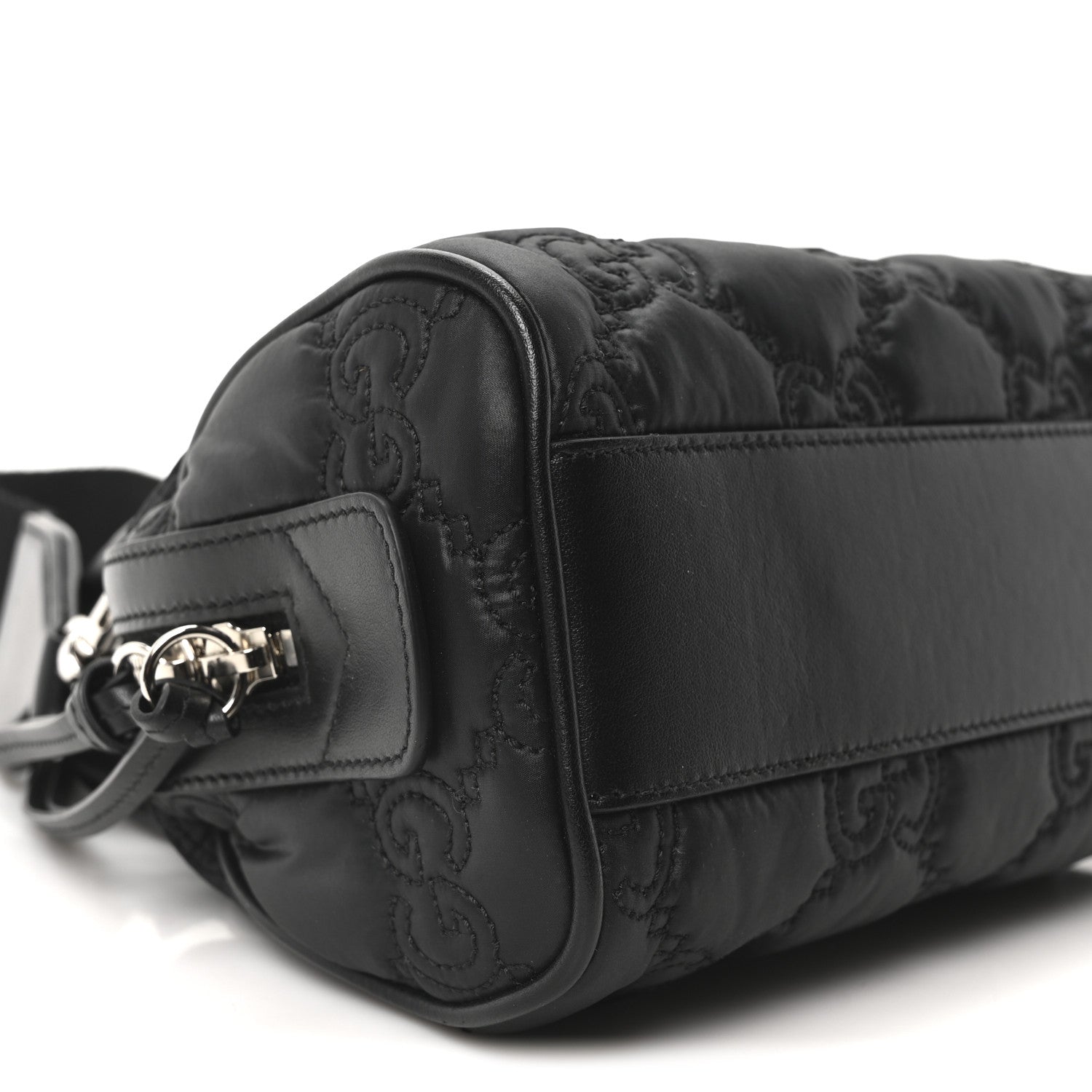 Nylon Calfskin Enamel GG Matelasse Mini Bowler Bag Black