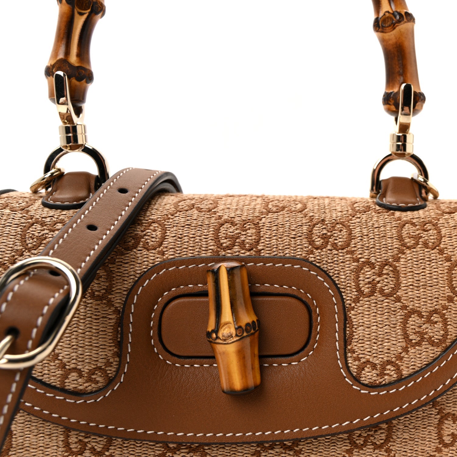 Raffia GG Supreme Monogram Calfskin Medium Bamboo 1947 Top Handle Bag Natural