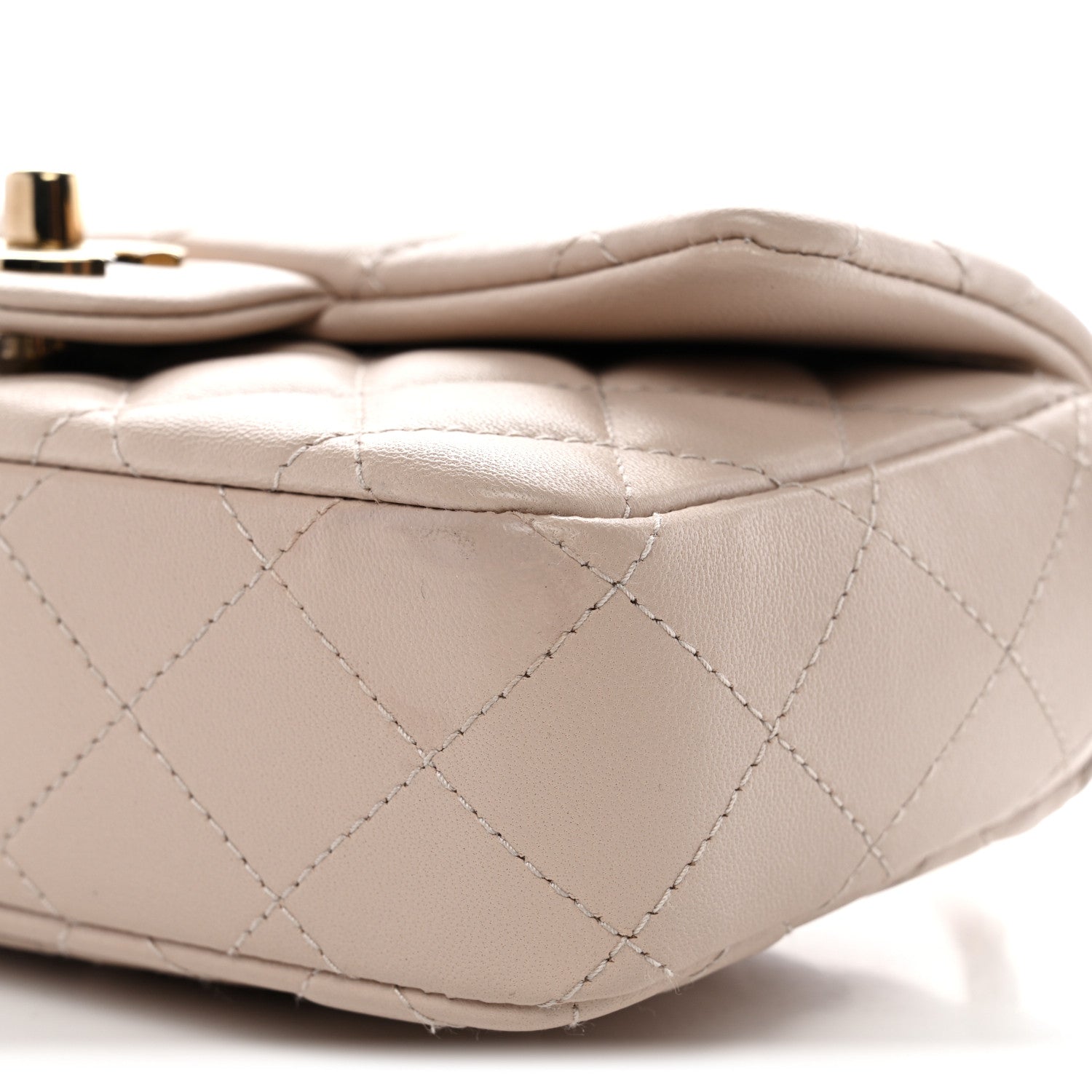 Lambskin Quilted Mini Rectangular Flap Beige