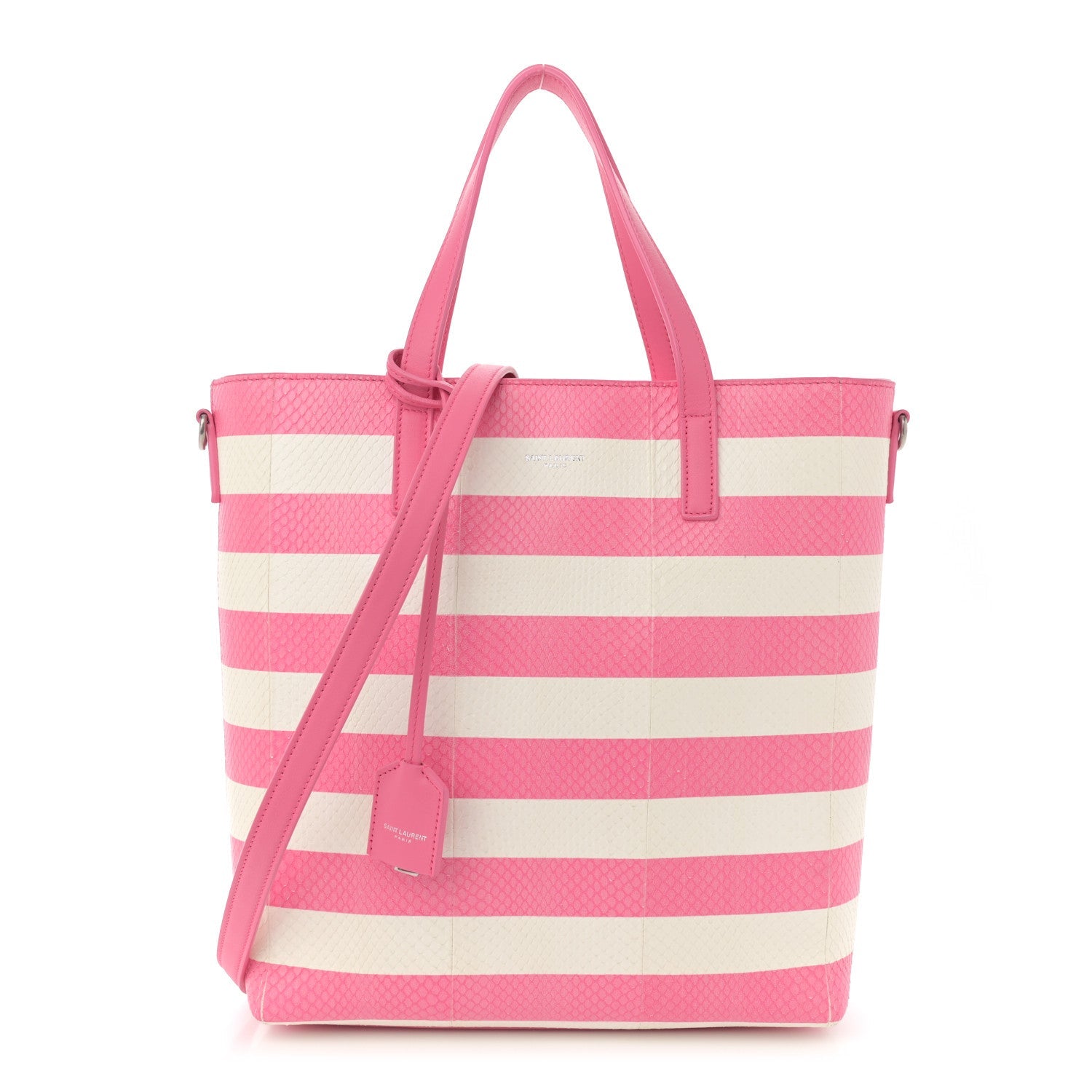 Snakeskin Embossed Stripe Toy Shopping Tote White Pink
