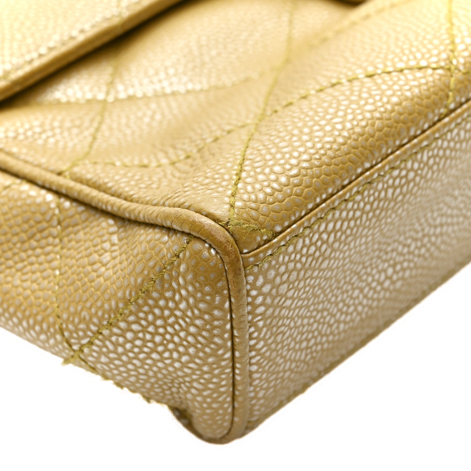 Metallic Caviar Quilted Medium Single Flap Beige