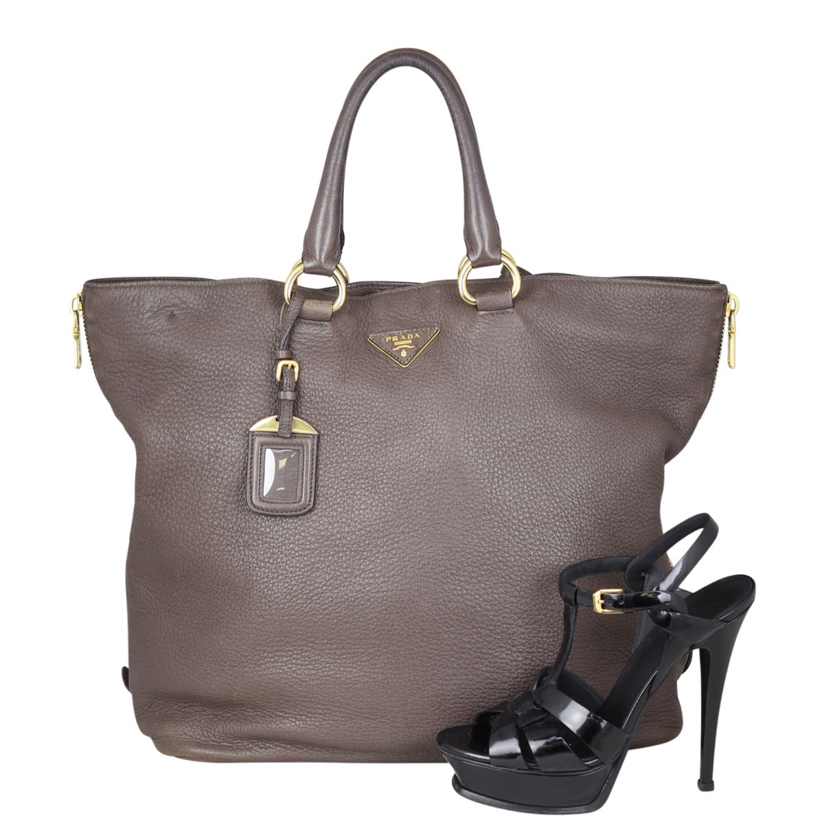 Prada Vitello Cervo Expandable Shopper Tote