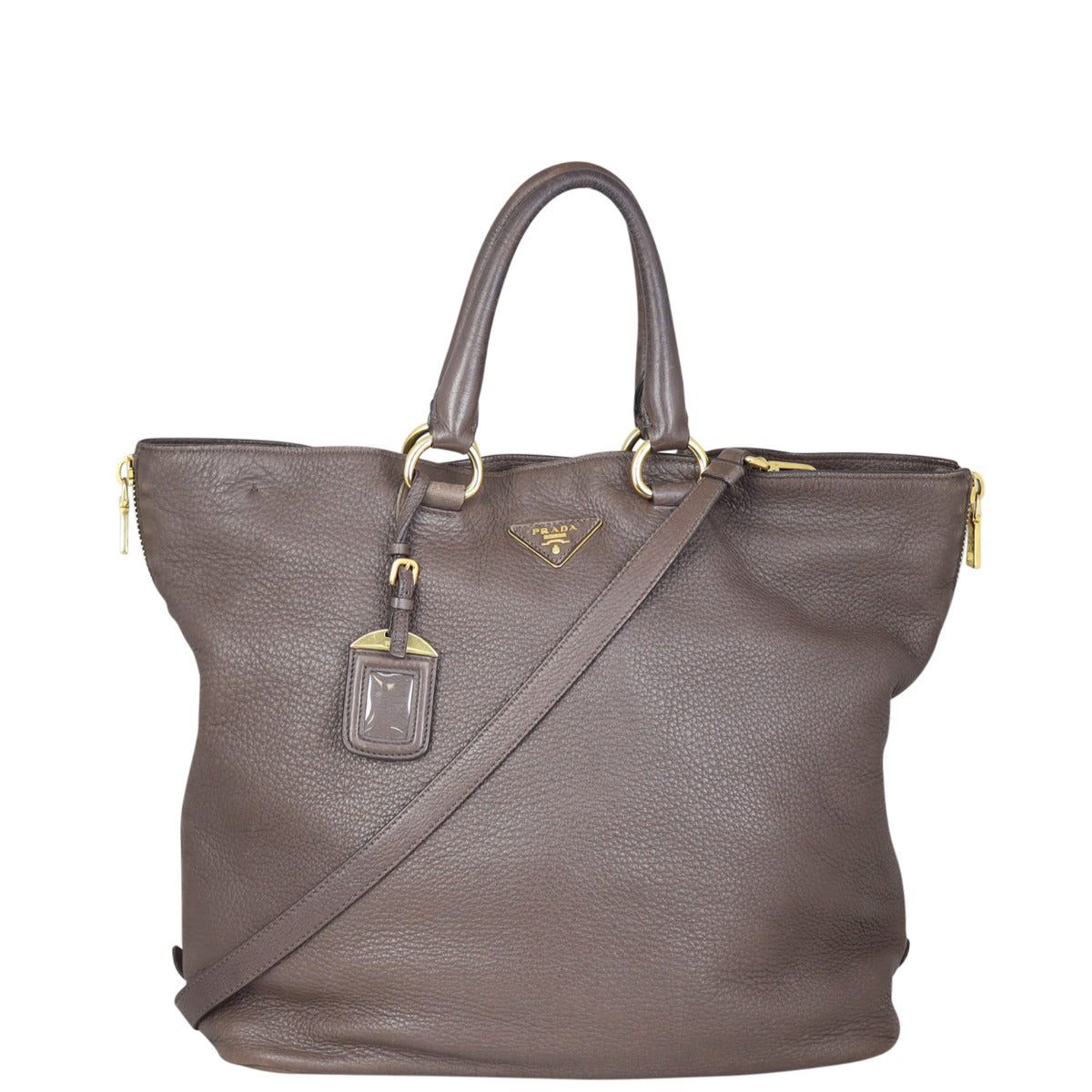 Prada Vitello Cervo Expandable Shopper Tote