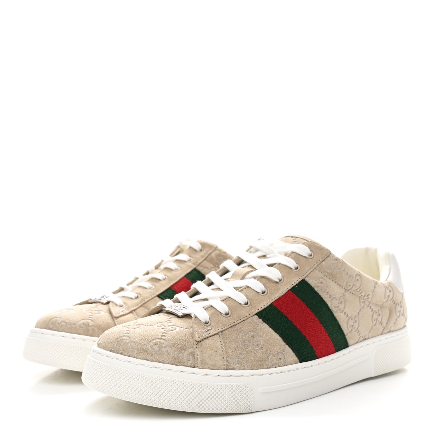 GG Suede Monogram Web Mens Sneakers 9 Oatmeal Mystic White