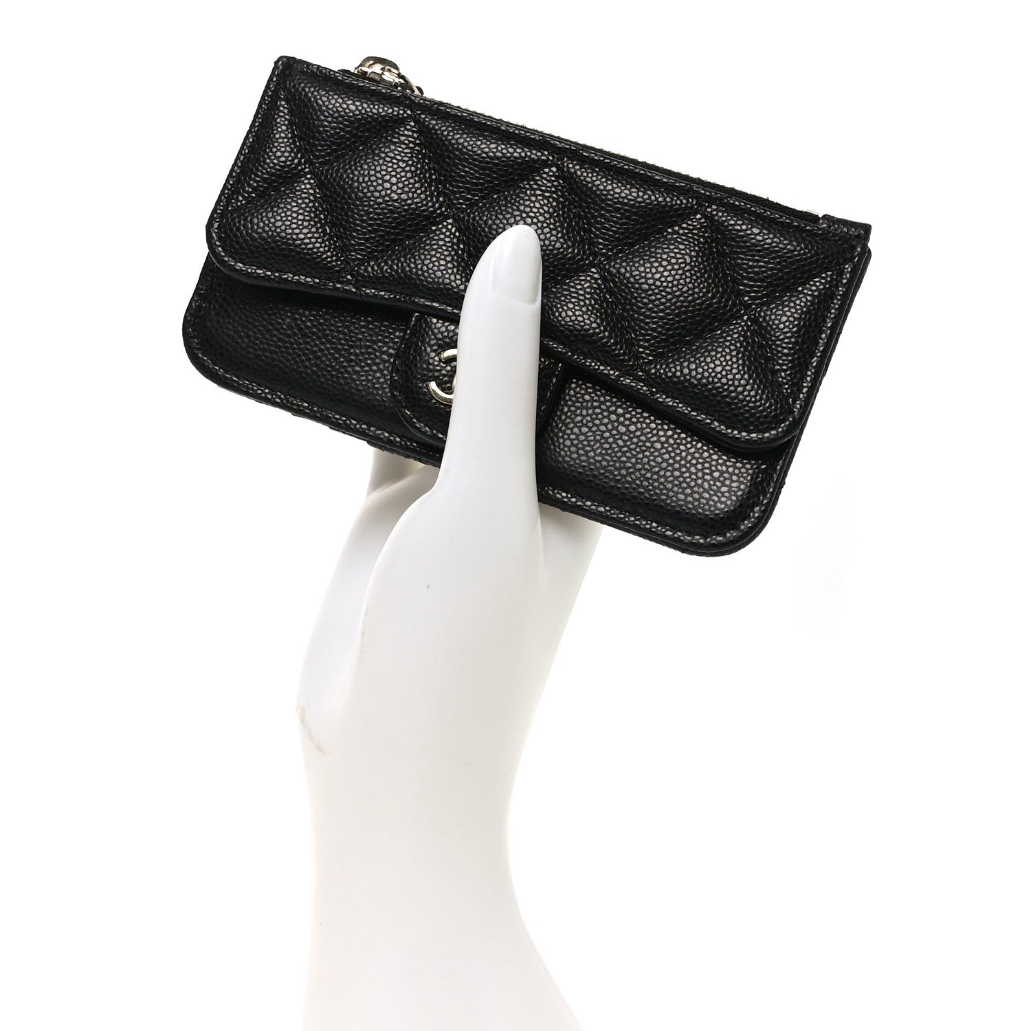 Caviar Quilted Flap Zip Card Holder Black