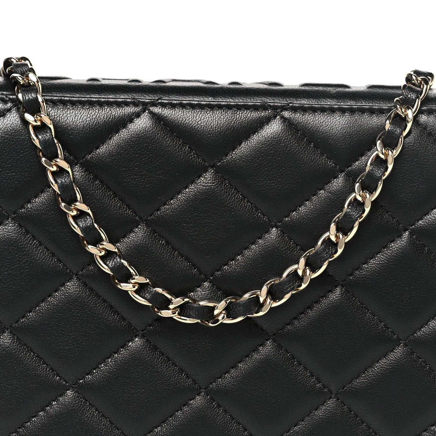Lambskin Quilted Book Wallet On Chain WOC Black