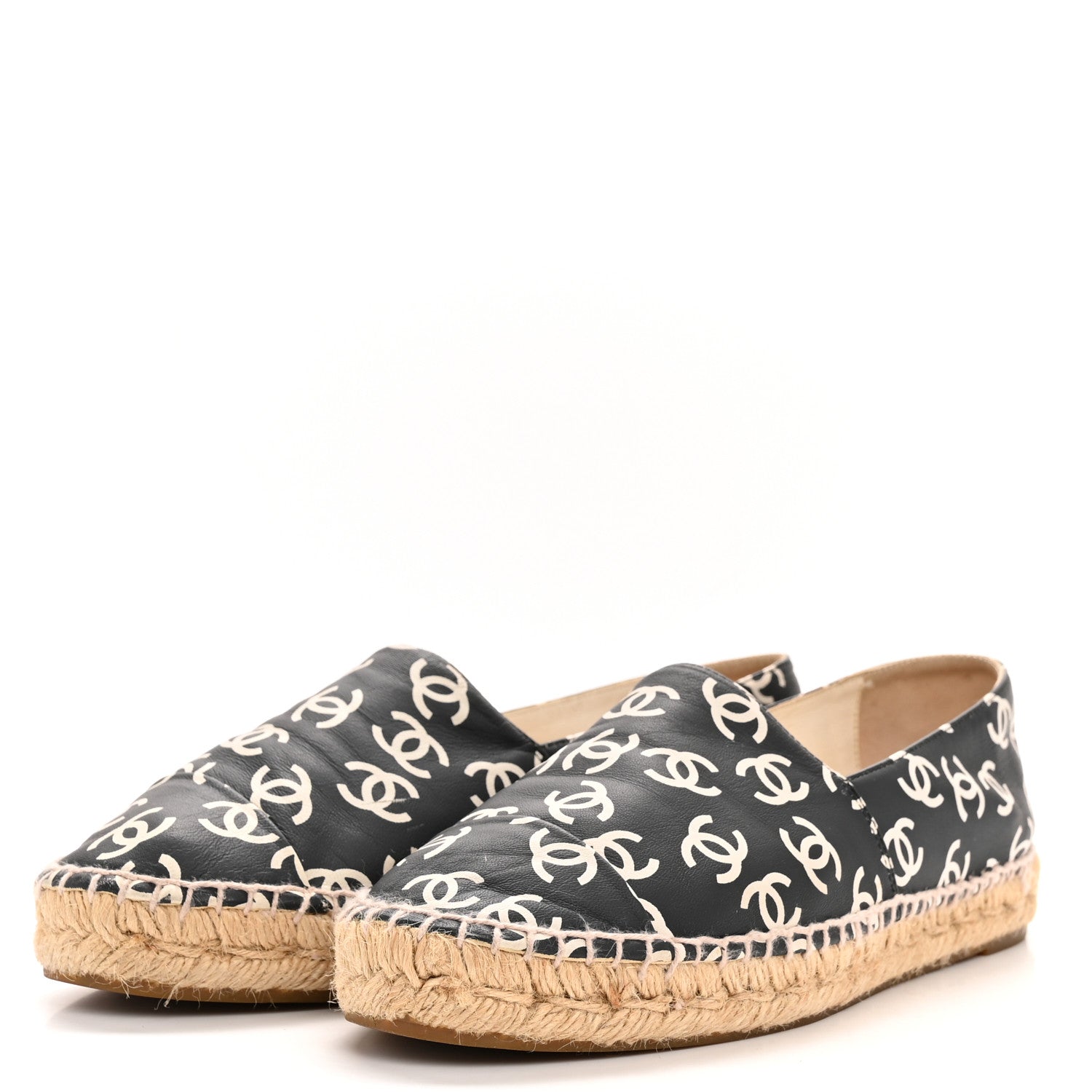 Lambskin Printed CC Espadrilles 38 Black White