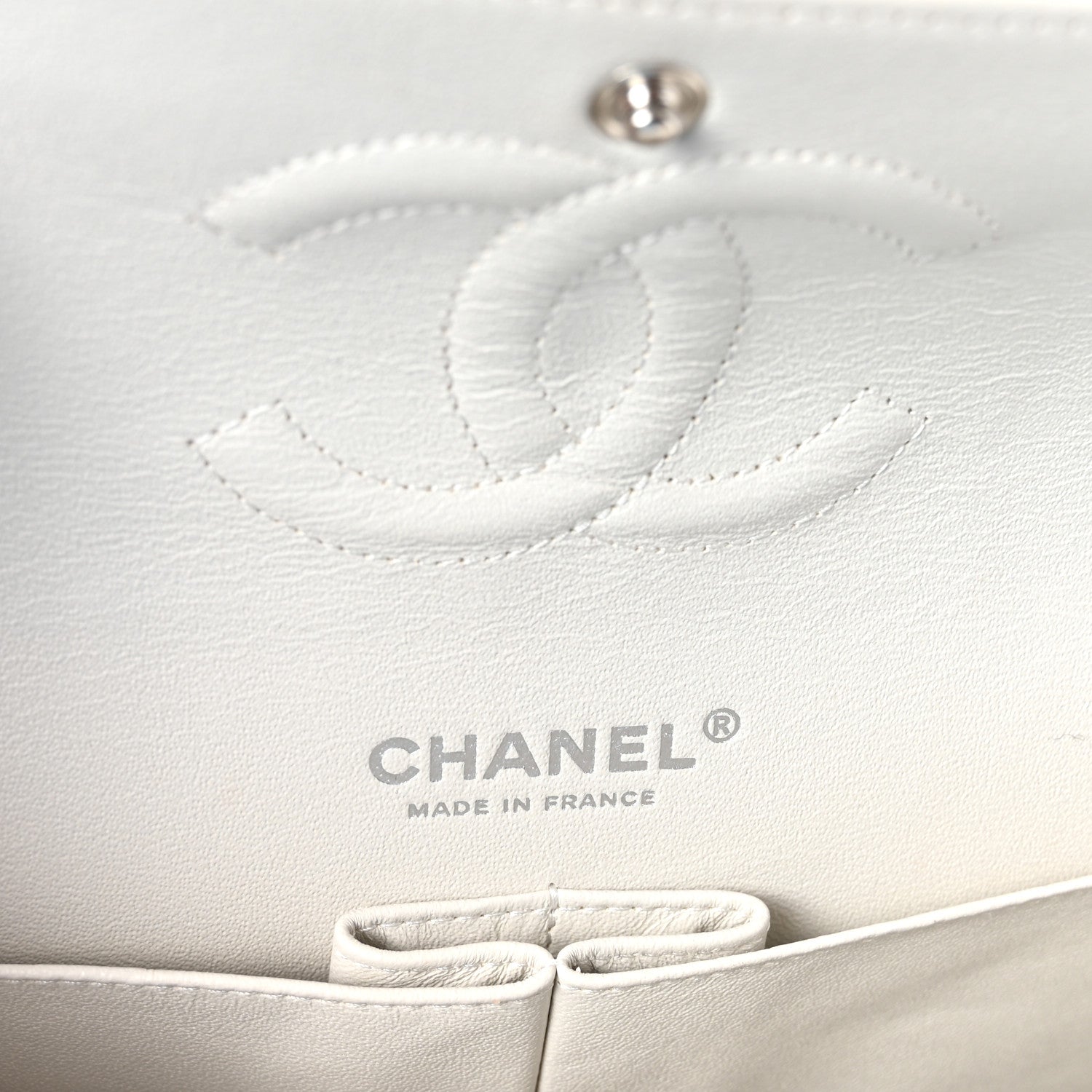 Iridescent Caviar Quilted Medium Double Flap Off White