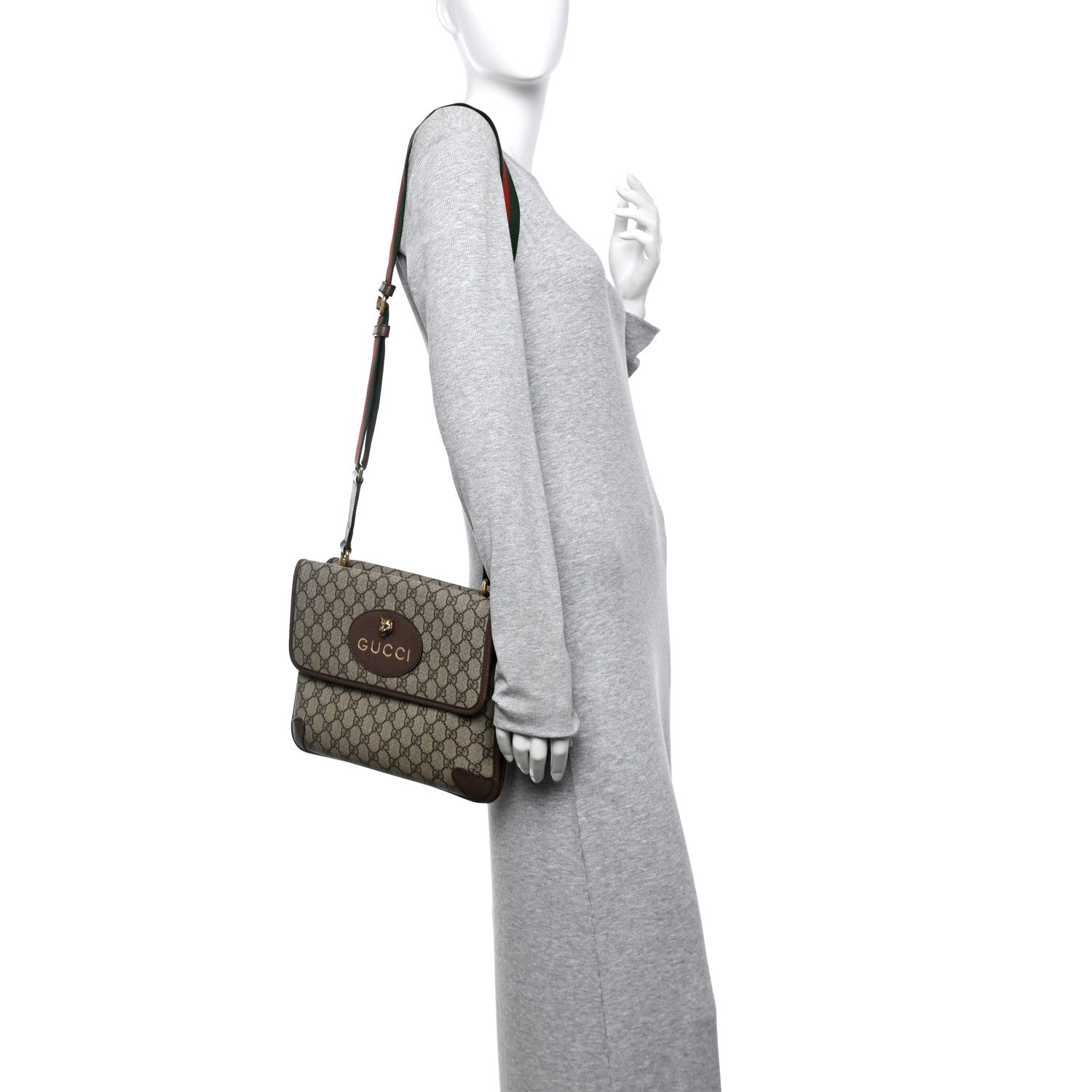 GG Supreme Monogram Web Neo Vintage Double Flap Messenger Bag Beige New Acero